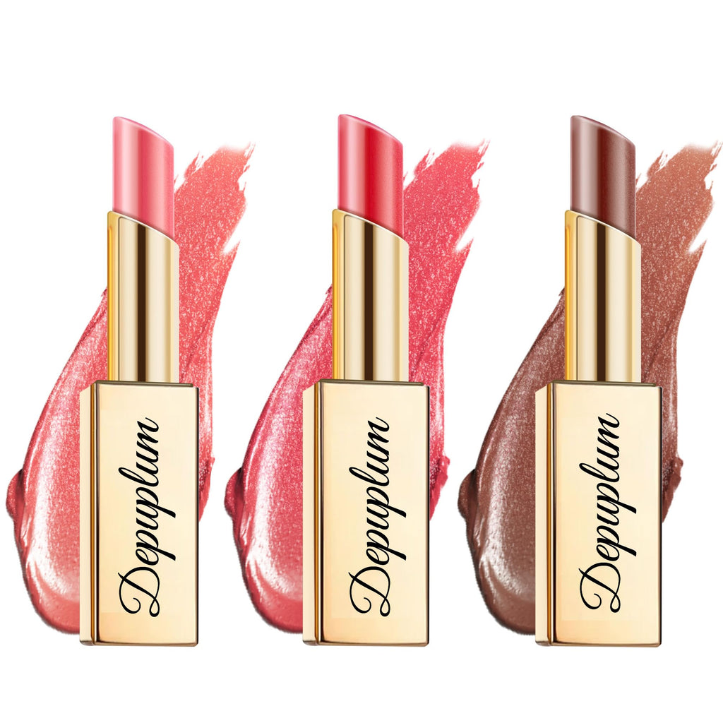 Depuplum Pink-Red-Brown Lipstick Set – Hydrating Shimmer Lip Tint (ZG107/108/117)