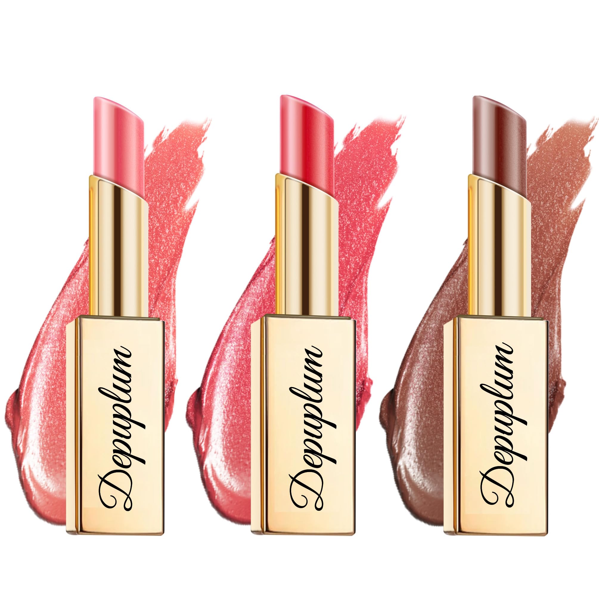 Depuplum Pink-Red-Brown Lipstick Set – Hydrating Shimmer Lip Tint (ZG107/108/117)