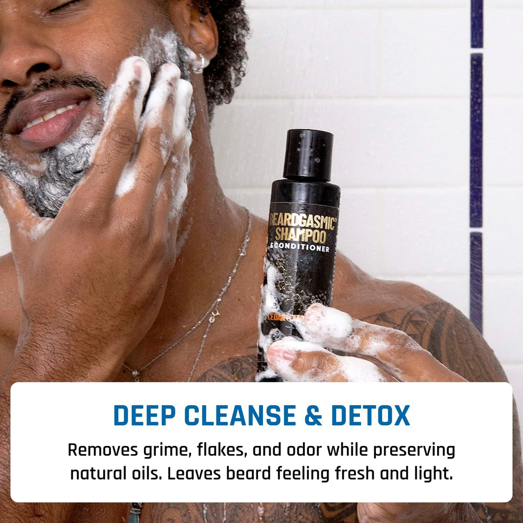 Derm Dude BeardGasmic 2-in-1 Beard Shampoo & Conditioner – Sulfate-Free, Aloe Vera & Vitamin E, Cedar & Citrus, 4oz