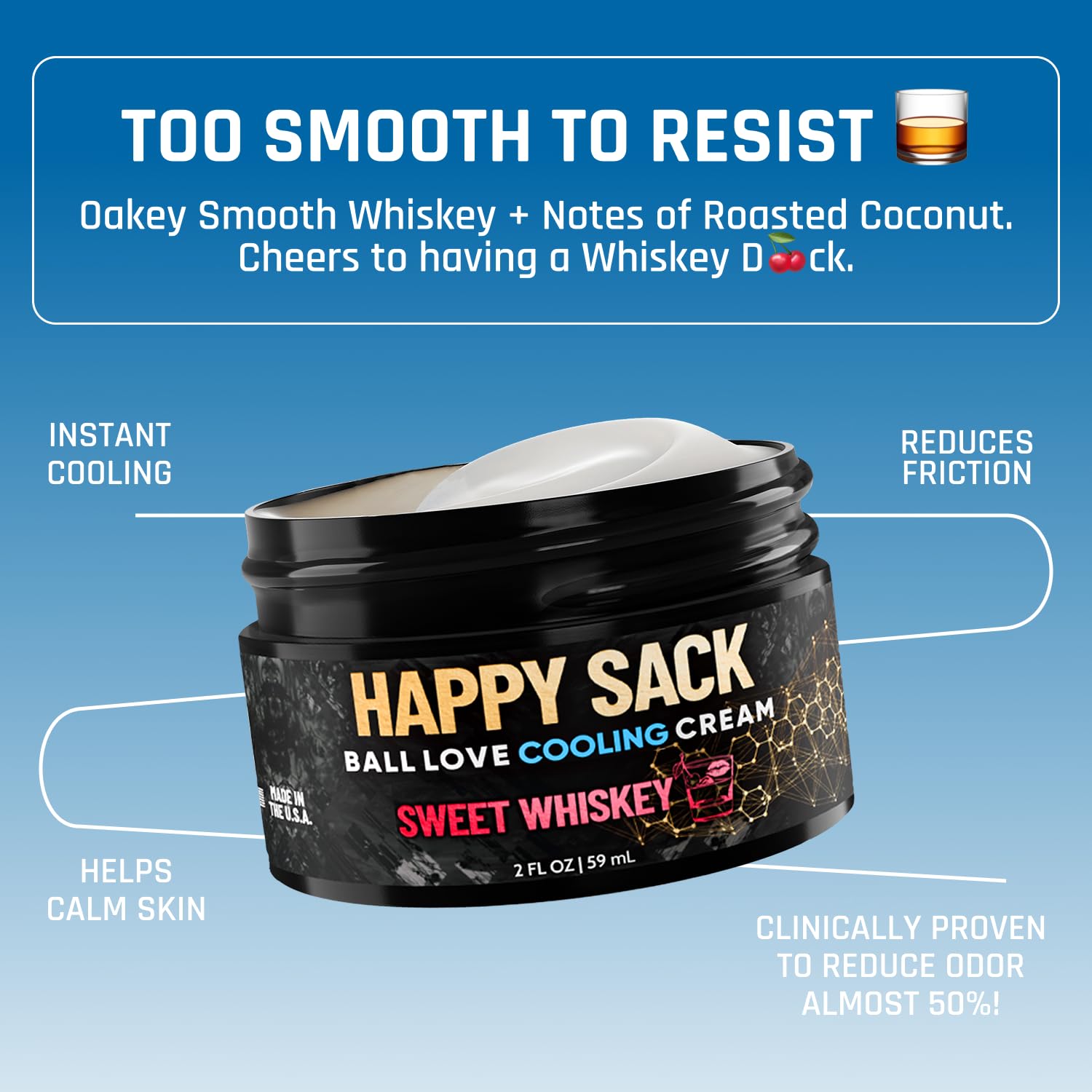Derm Dude Happy Sack Ball Deodorant & Comfort Cream for Men – Aluminum-Free Odor & Sweat Defense, 2oz (Sweet Whiskey)