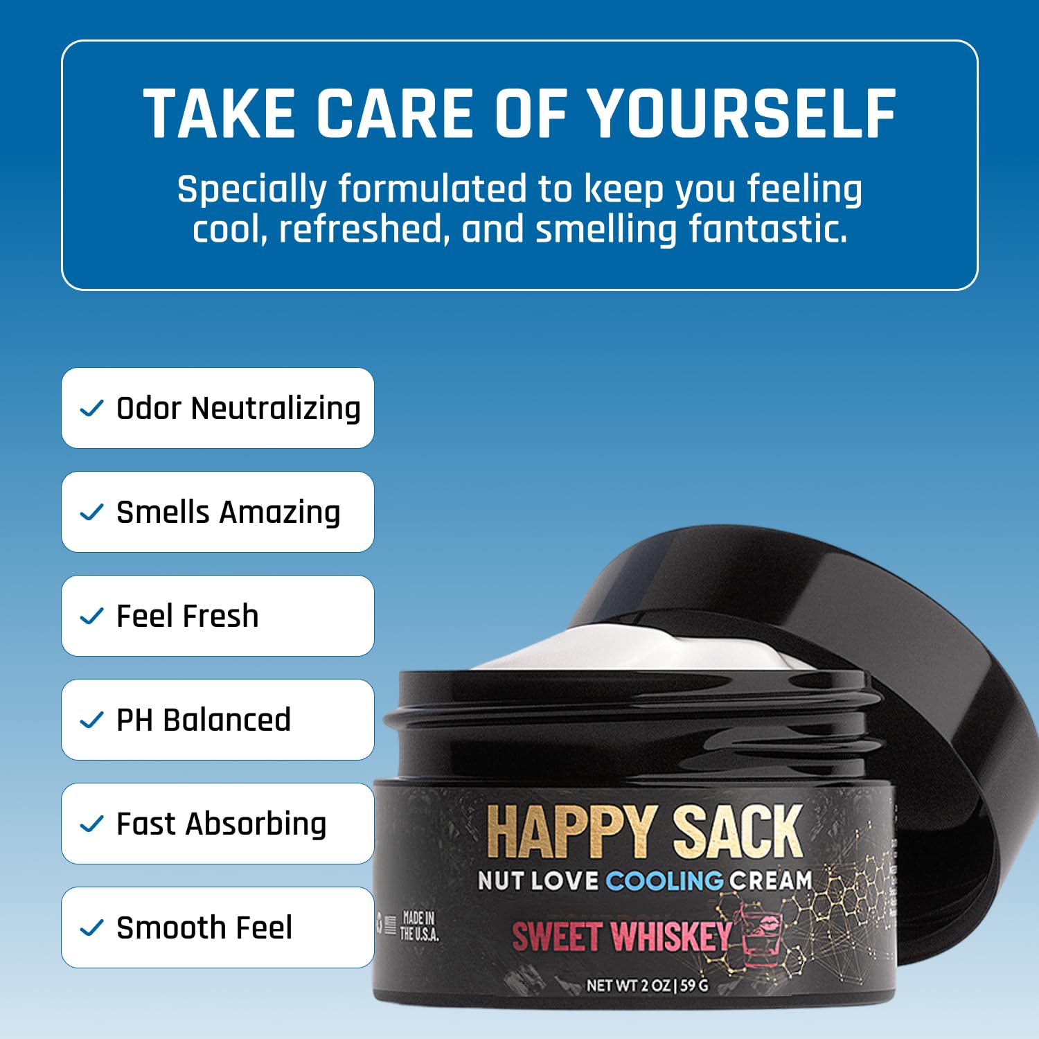 Derm Dude Happy Sack Ball Deodorant & Comfort Cream for Men – Aluminum-Free Odor & Sweat Defense, 2oz (Sweet Whiskey)