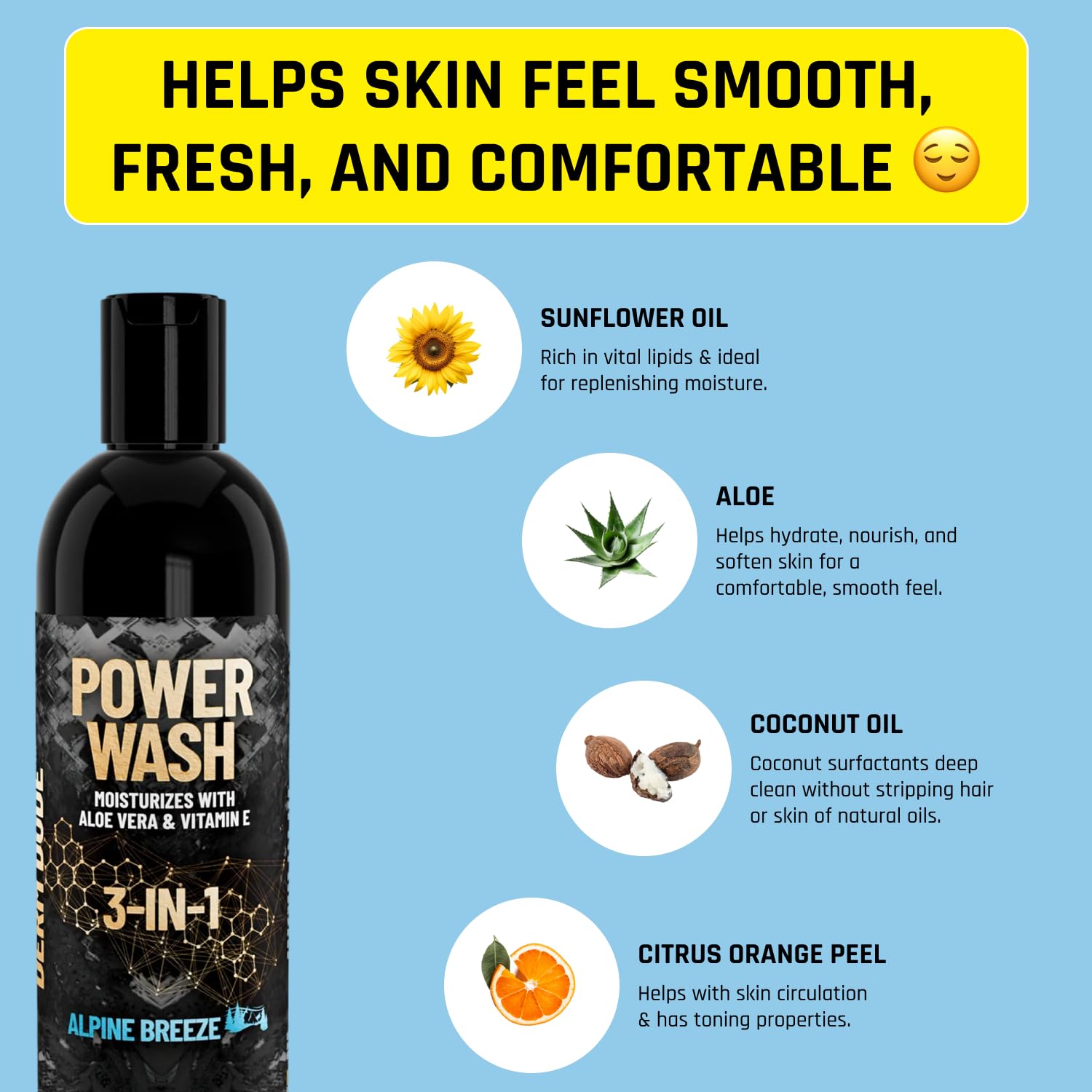 Derm Dude 3-in-1 Body Wash for Men | Aloe Vera & Vitamin E | Alpine Breeze 8oz