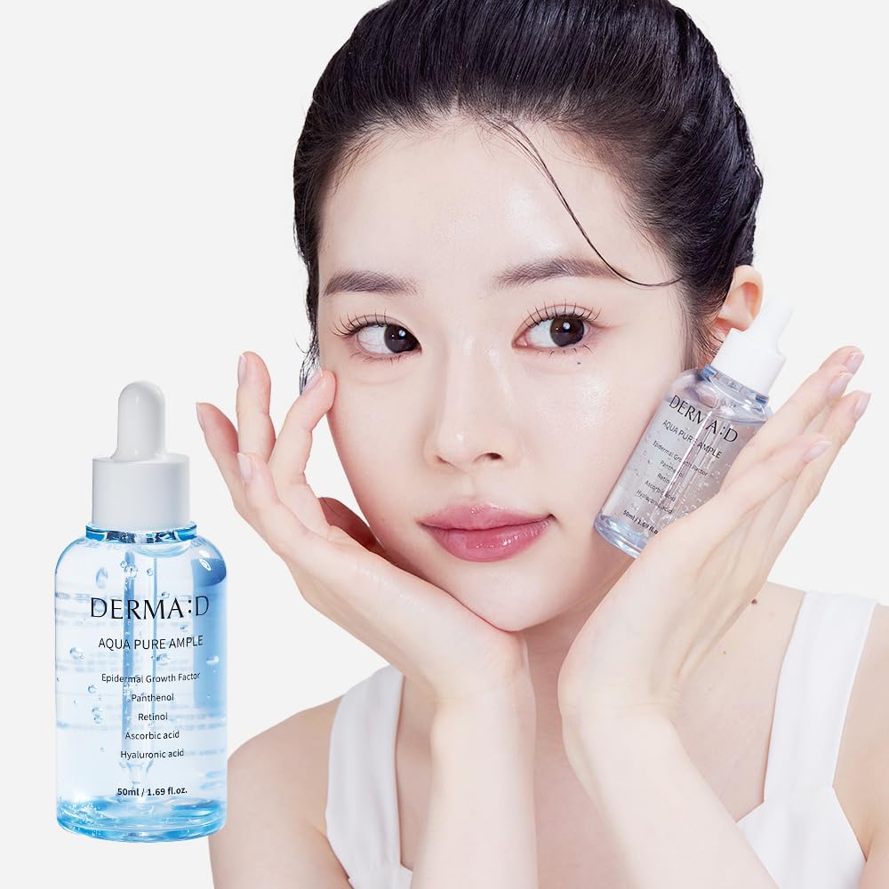 DERMA:D Korean Ampoule with Hyaluronic Acid – Hydrating Serum with Vitamin C, Retinol, Panthenol | 1.69 fl oz