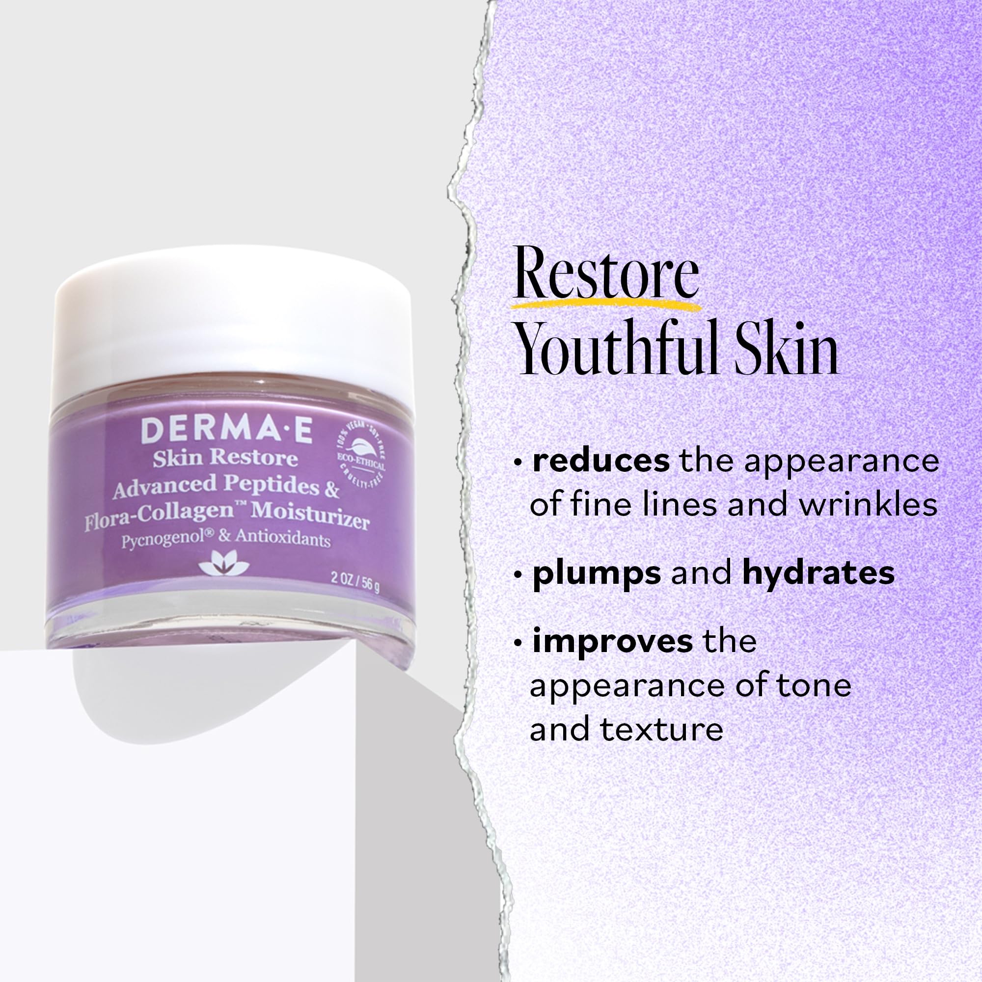 DERMA-E Advanced Peptides & Vegan Flora-Collagen Moisturizer – Hydrating Night Cream for Lines & Redness, 2 oz