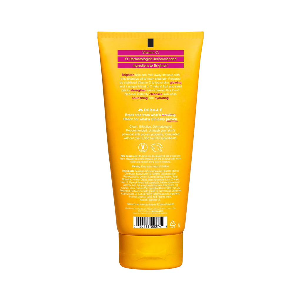 Derma E Vitamin C Foaming Oil Cleanser | 2-in-1 Makeup Remover & Brightening Face Wash