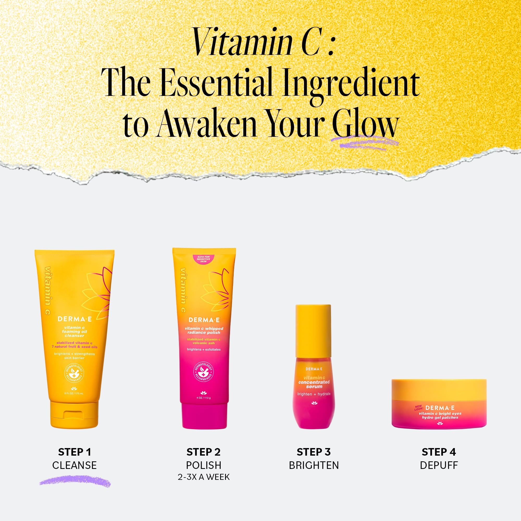 Derma E Vitamin C Foaming Oil Cleanser | 2-in-1 Makeup Remover & Brightening Face Wash