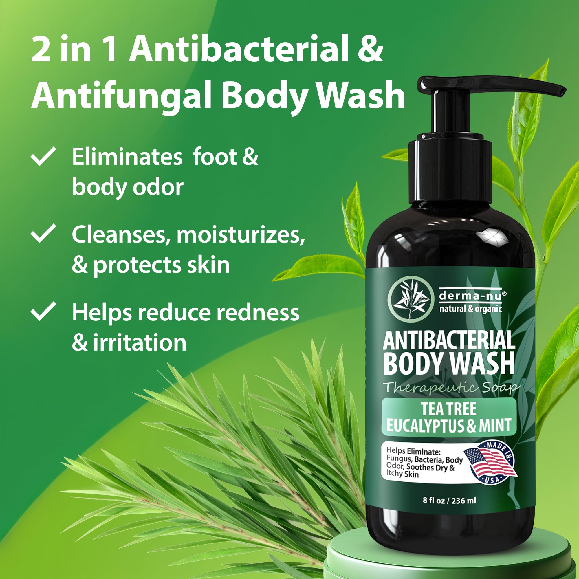 Derma-Nu Antibacterial Body Wash | Tea Tree, Peppermint & More, 2-Pack