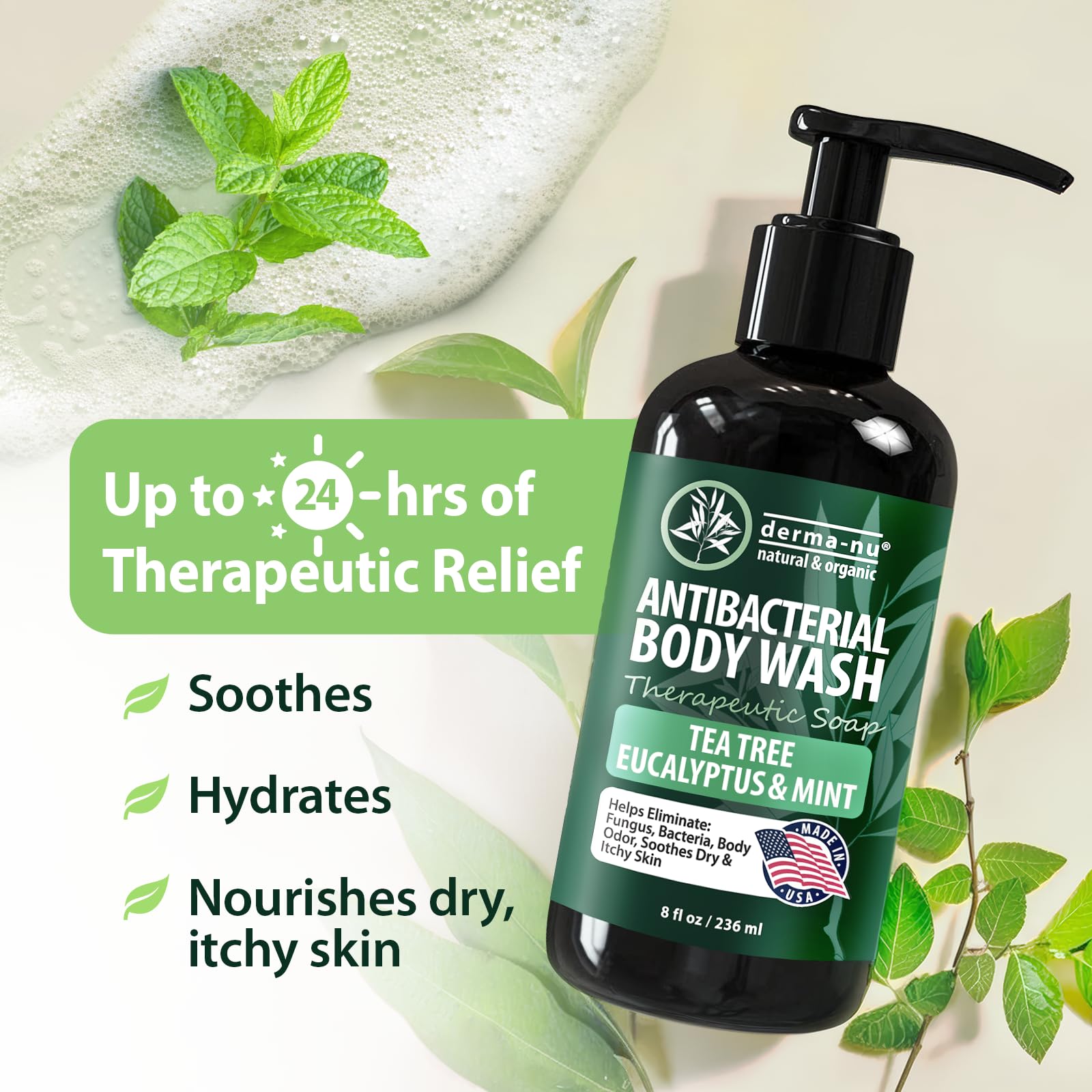 Derma-Nu Antibacterial Body Wash | Tea Tree, Peppermint & More, 2-Pack