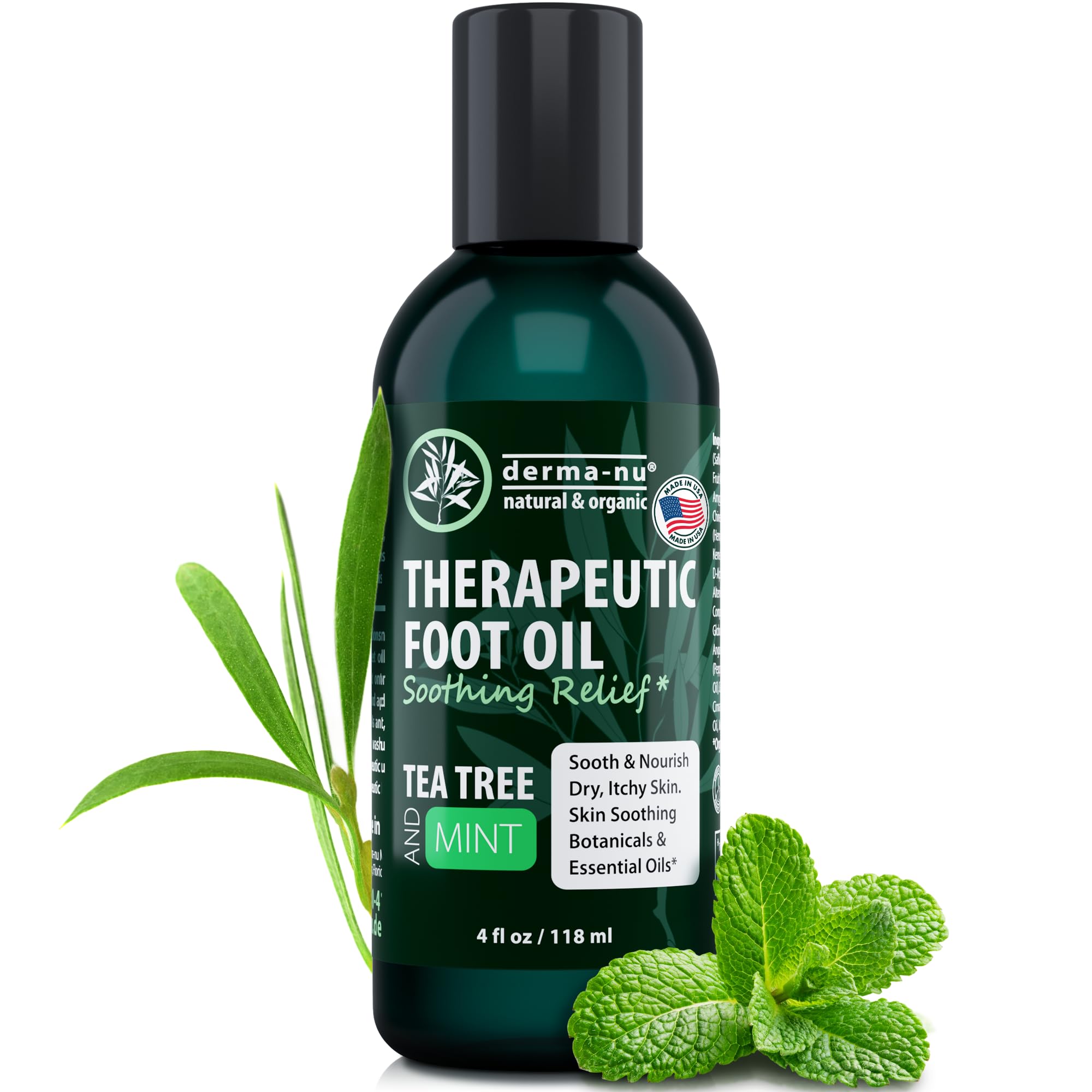 Derma-Nu Foot and Body Oil with Tea Tree Oil – Hydrating Foot Care for Dry Skin, Cracked Heels & Odor (4oz)