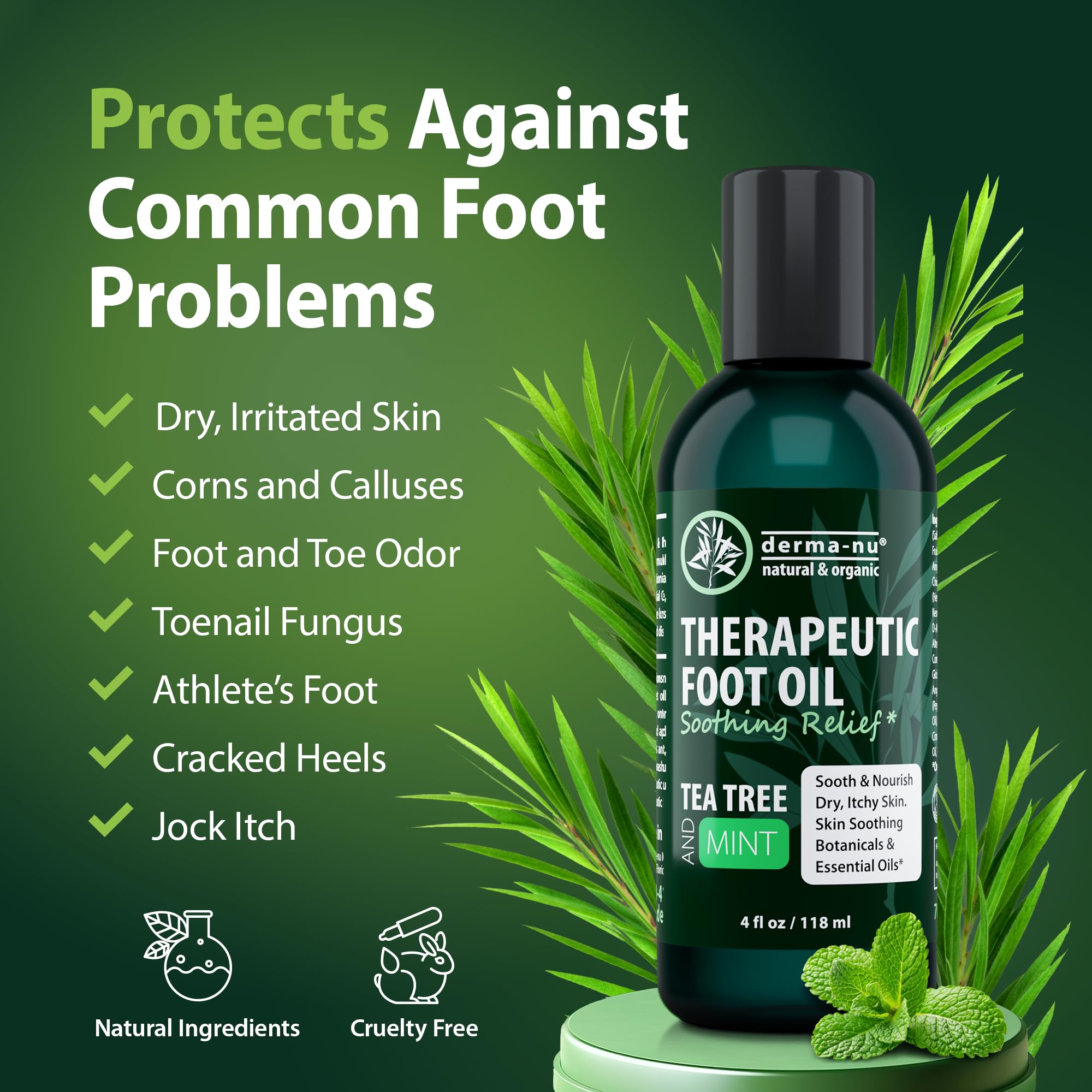 Derma-Nu Foot and Body Oil with Tea Tree Oil – Hydrating Foot Care for Dry Skin, Cracked Heels & Odor (4oz)