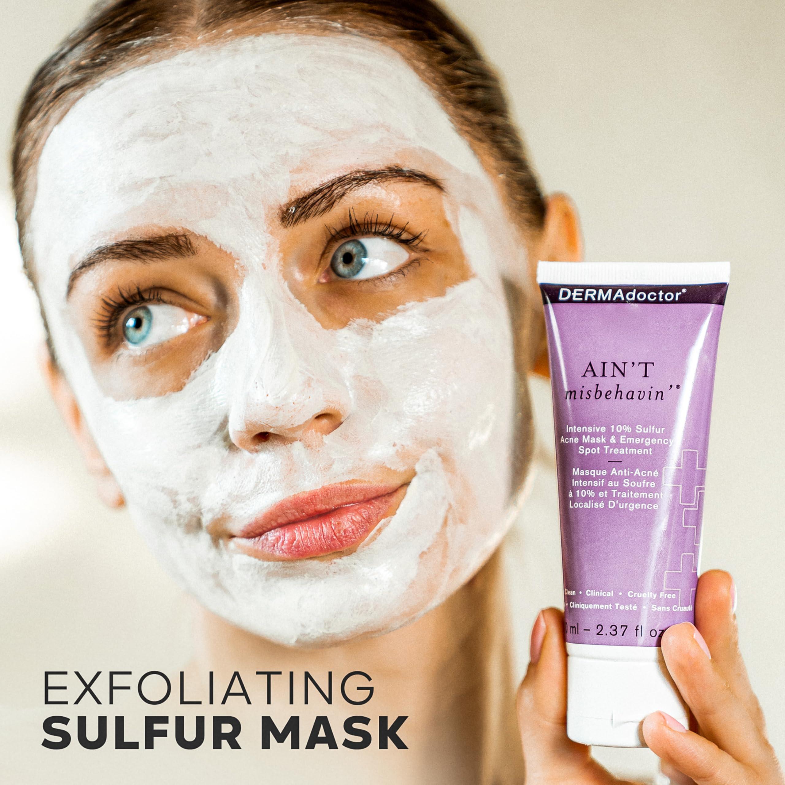 DERMAdoctor Ain't Misbehavin' 10% Sulfur Acne Mask - Oil-Absorbing Facial Treatment (2.3 fl oz)