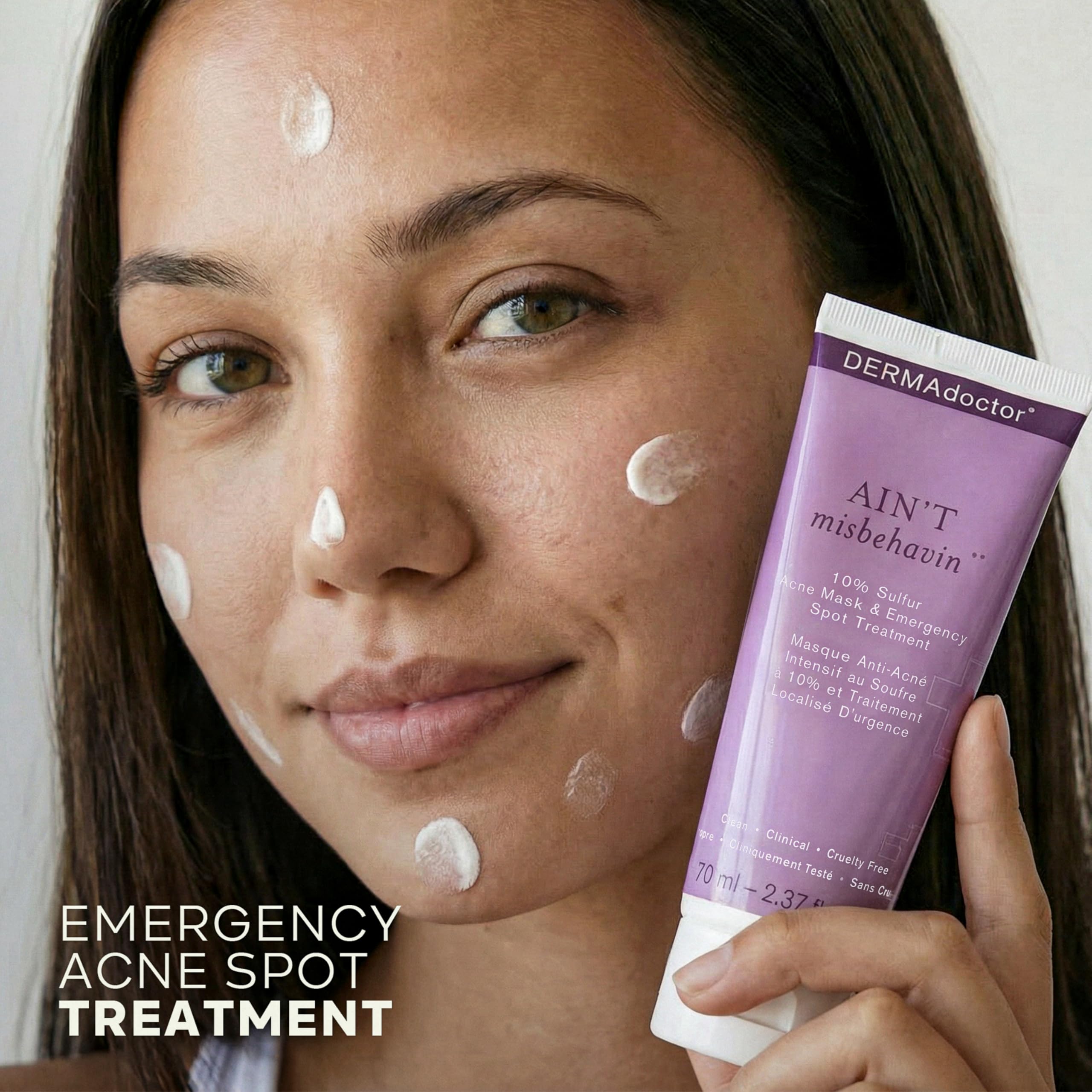 DERMAdoctor Ain't Misbehavin' 10% Sulfur Acne Mask - Oil-Absorbing Facial Treatment (2.3 fl oz)