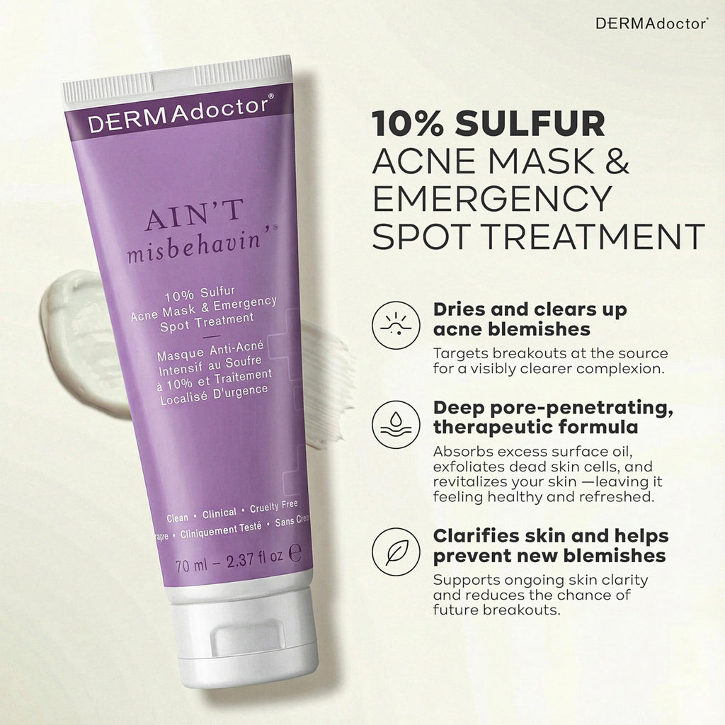 DERMAdoctor Ain't Misbehavin' 10% Sulfur Acne Mask - Oil-Absorbing Facial Treatment (2.3 fl oz)