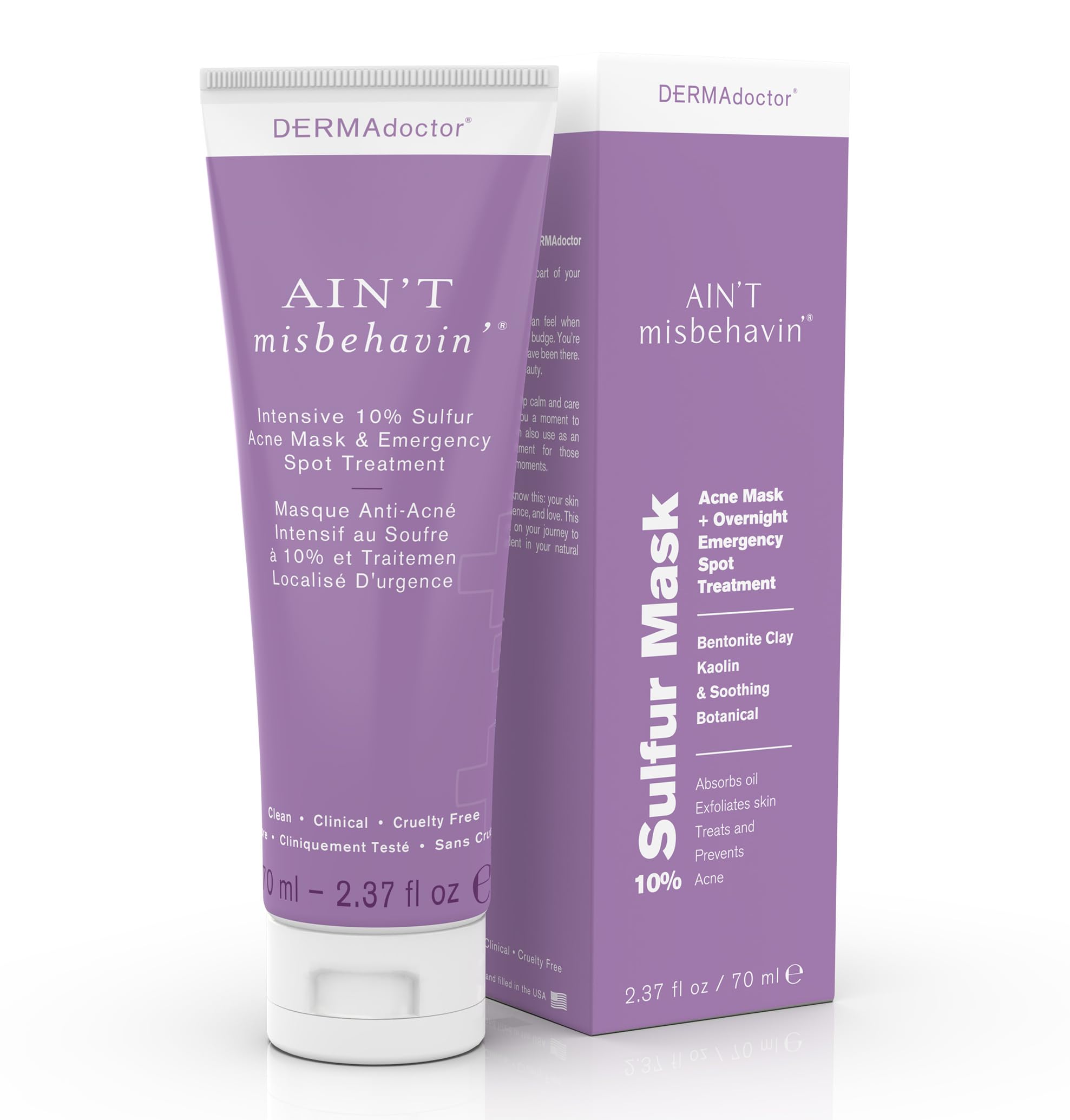 DERMAdoctor Ain't Misbehavin' 10% Sulfur Acne Mask - Oil-Absorbing Facial Treatment (2.3 fl oz)