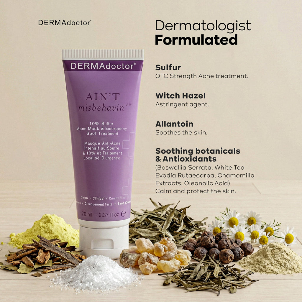 DERMAdoctor Ain't Misbehavin' 10% Sulfur Acne Mask - Oil-Absorbing Facial Treatment (2.3 fl oz)