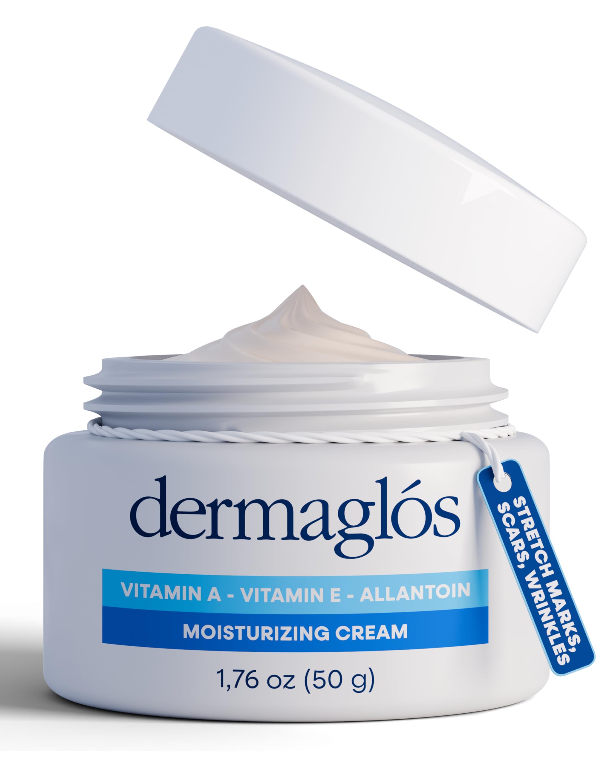 Dermaglós Moisturizing Cream with Vitamin A, E & Allantoin | Hydration for Wrinkles, Scars, Stretch Marks, Tattoo Aftercare | 1.76 oz