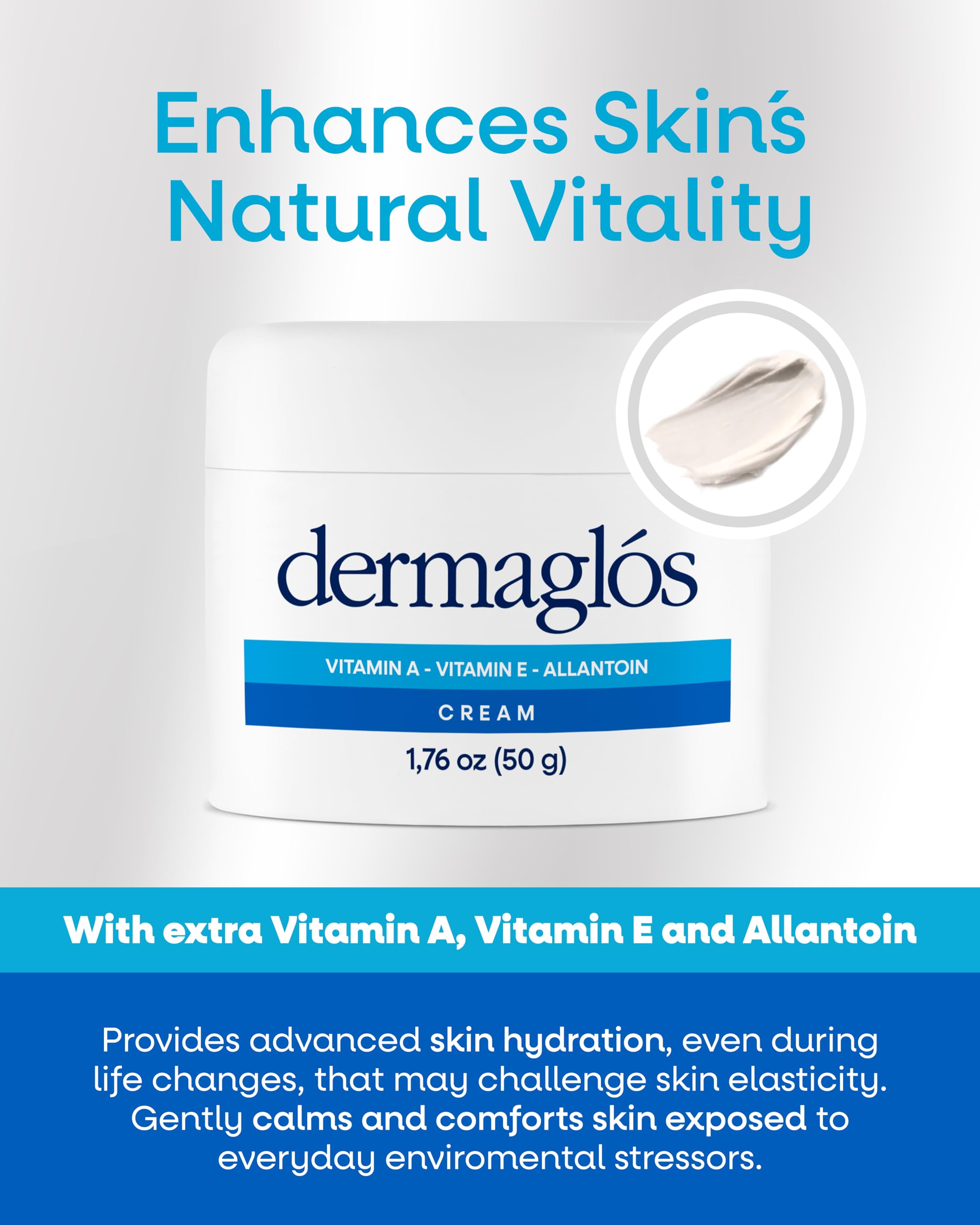 Dermaglós Moisturizing Cream with Vitamin A, E & Allantoin | Hydration for Wrinkles, Scars, Stretch Marks, Tattoo Aftercare | 1.76 oz