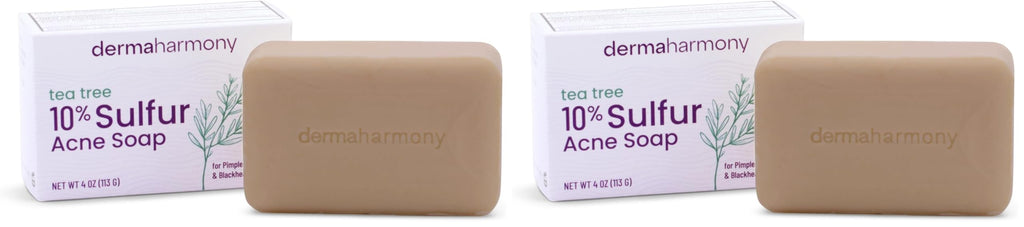 Dermaharmony 10% Sulfur Acne Bar Soap with Tea Tree Oil – Pack of 2 (4 oz each) | Natural, Cruelty-Free Skincare