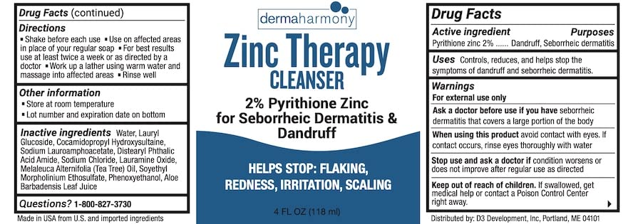 Dermaharmony 2% Pyrithione Zinc Liquid Cleanser – Non-Soap Wash, 4 oz (Pack of 2)