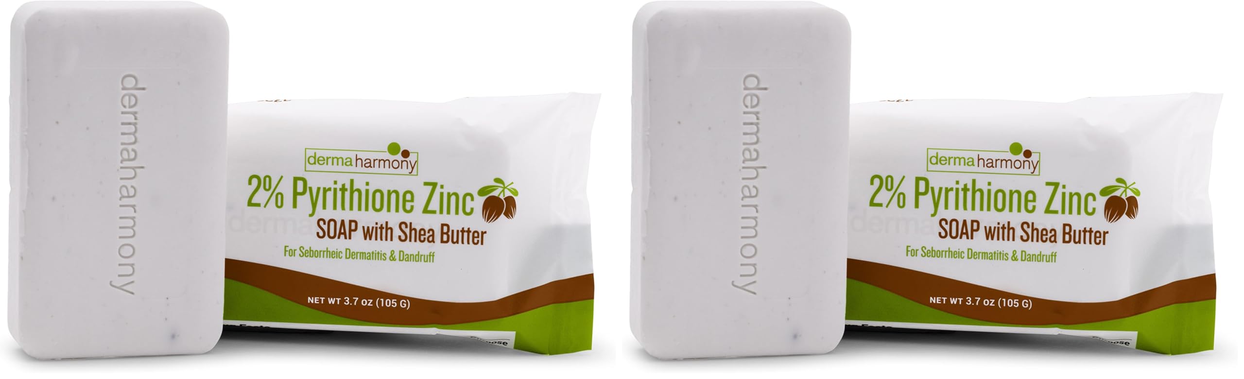 DermaHarmony 2% Pyrithione Zinc Shea Butter Bar Soap – Two-Pack for Dandruff & Seborrheic Dermatitis (3.7 oz each)