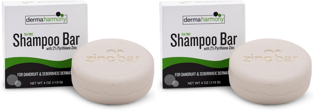 Dermaharmony 2% Pyrithione Zinc Shampoo Bar with Tea Tree — Pack of 2 (4 oz Each)