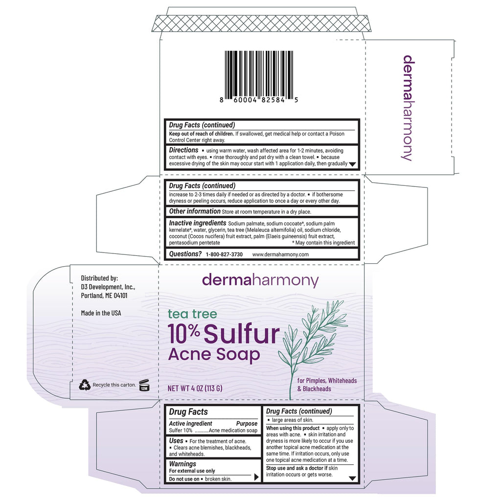 Dermaharmony 10% Sulfur Acne Bar Soap with Tea Tree Oil – Pack of 2 (4 oz each) | Natural, Cruelty-Free Skincare