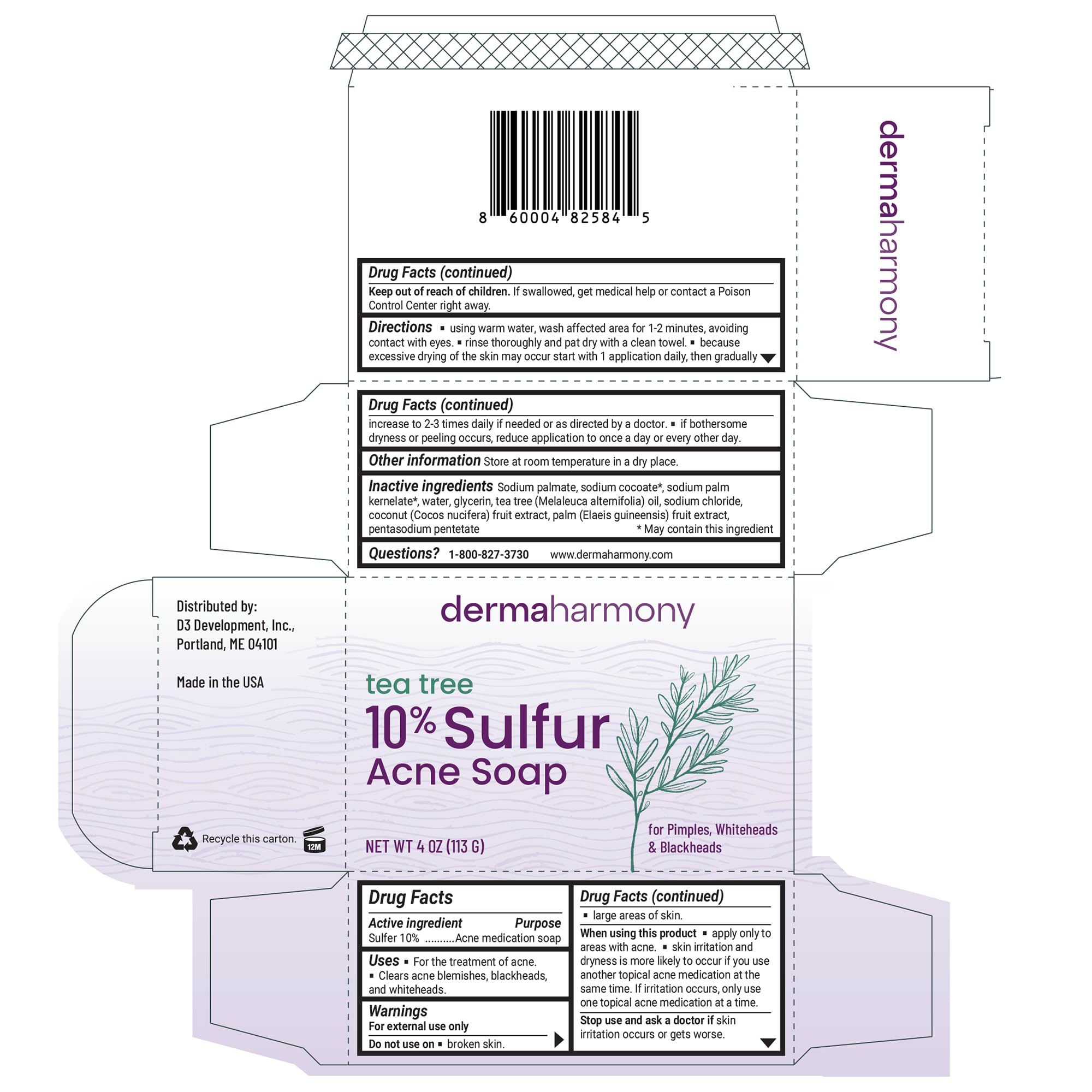 Dermaharmony 10% Sulfur Acne Bar Soap with Tea Tree Oil – Pack of 2 (4 oz each) | Natural, Cruelty-Free Skincare