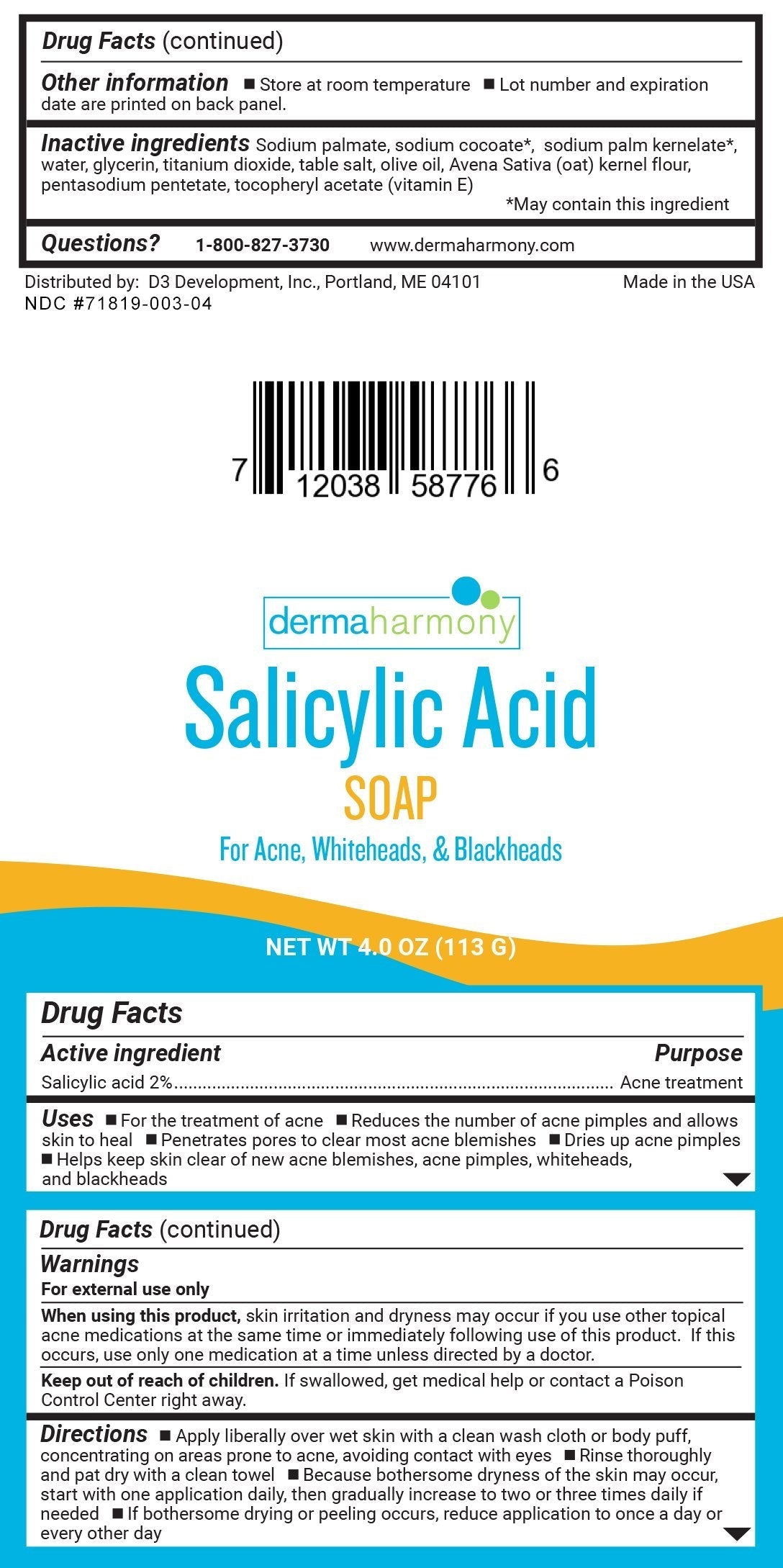 Dermaharmony 2% Salicylic Acid Natural Soap for Acne – Pack of 2 | Fragrance-Free & USA-Made