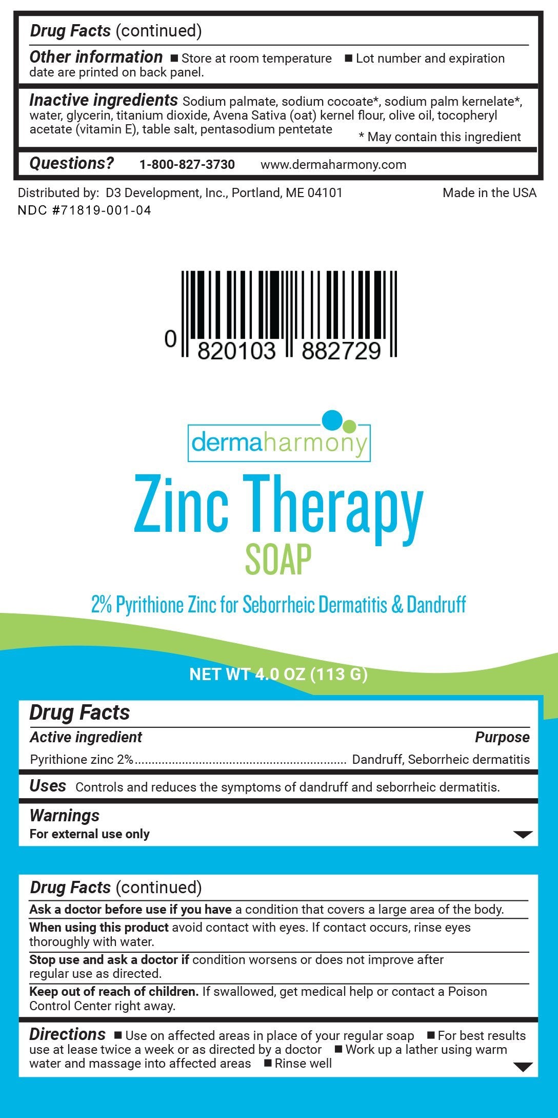 DermaHarmony Pyrithione Zinc Therapy Soap 4 oz Bars - 3 Pack | Dandruff & Seborrheic Dermatitis Care