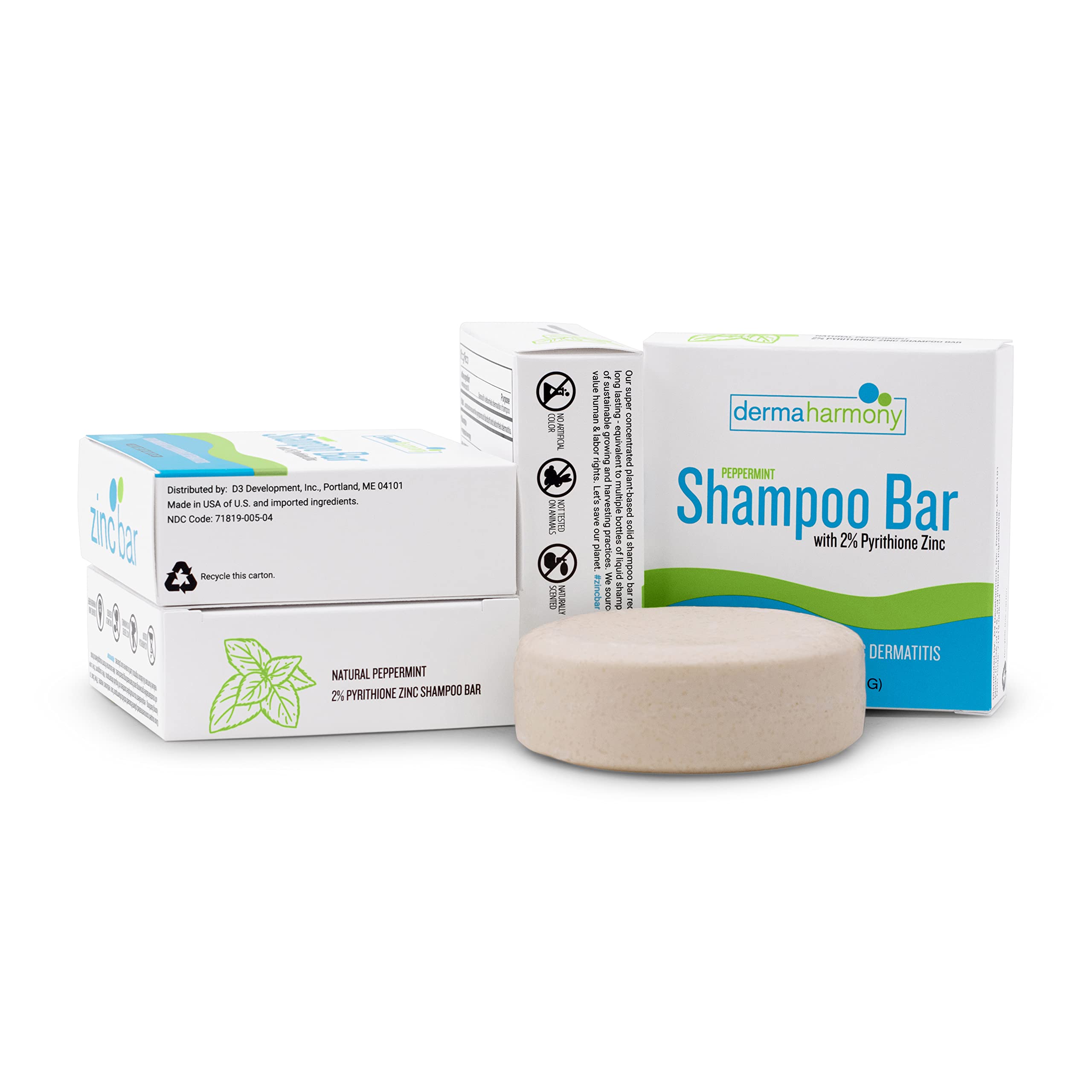 Dermaharmony 2% Pyrithione Zinc Shampoo Bar – Fragrance-Free, Dandruff Solution (Pack of 2, 4 oz each)