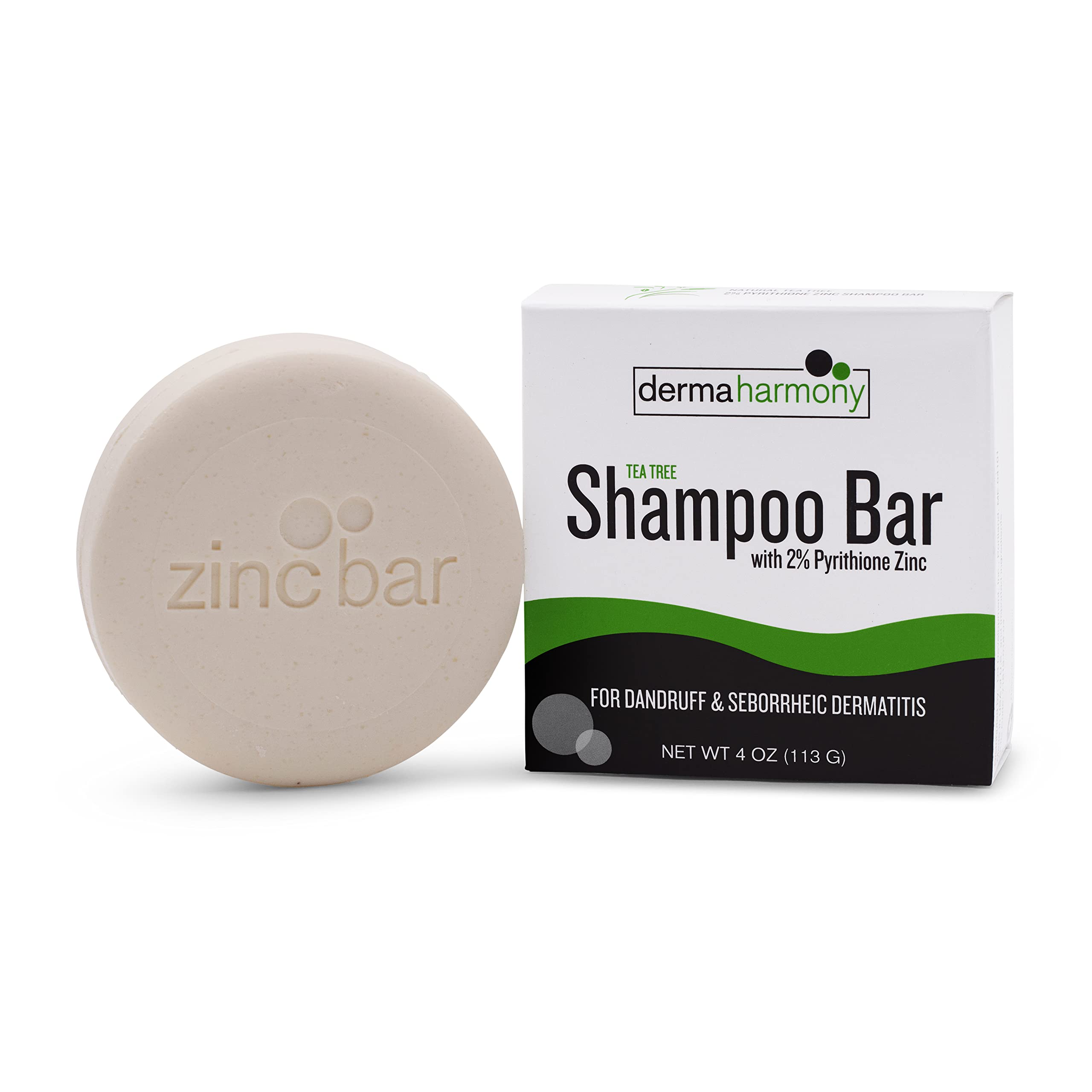 DermaHarmony 2% Pyrithione Zinc Shampoo Bar with Tea Tree – 4 oz
