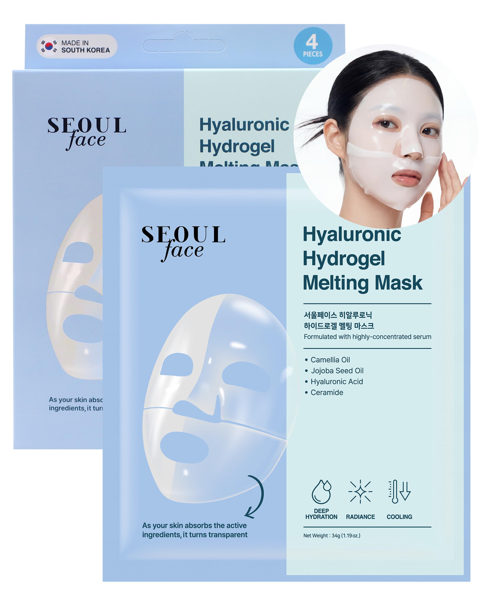 DERMAL Hyaluronic Hydrogel Melting Mask (4 Pack) – Overnight Cooling Gel with Nano HA & Ceramide