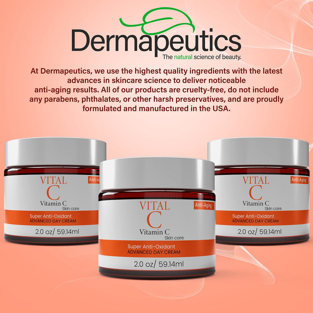 Dermapeutics Advanced Vitamin C Face Cream – Hydrating Anti-Aging Day & Night Moisturizer, 2 Oz