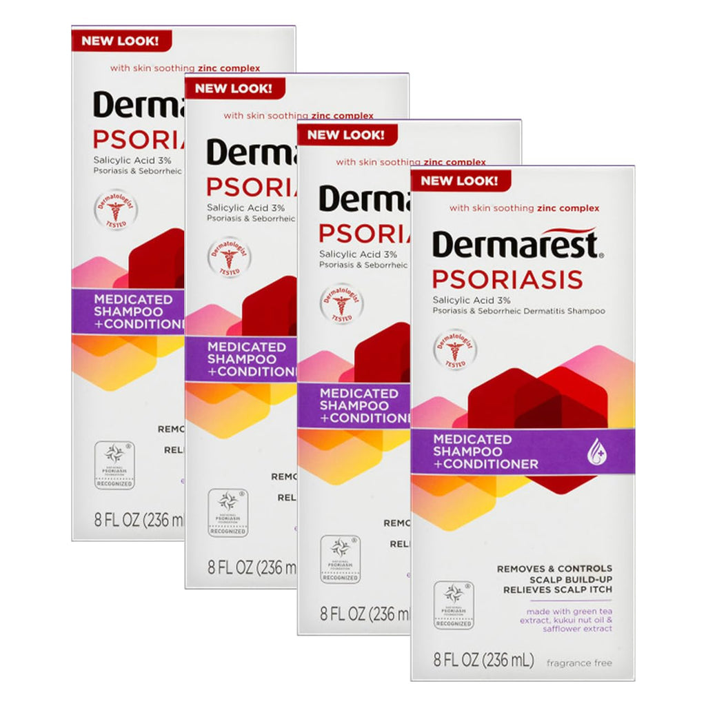 Dermarest Medicated Shampoo Plus Conditioner for Psoriasis – 8 fl oz (4 Pack)