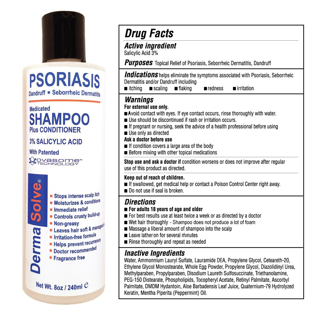 Dermasolve Scalp Psoriasis Medicated Shampoo & Conditioner – 8 oz Bottles (2 Pack) | Soothes Dandruff & Flaky Scalp