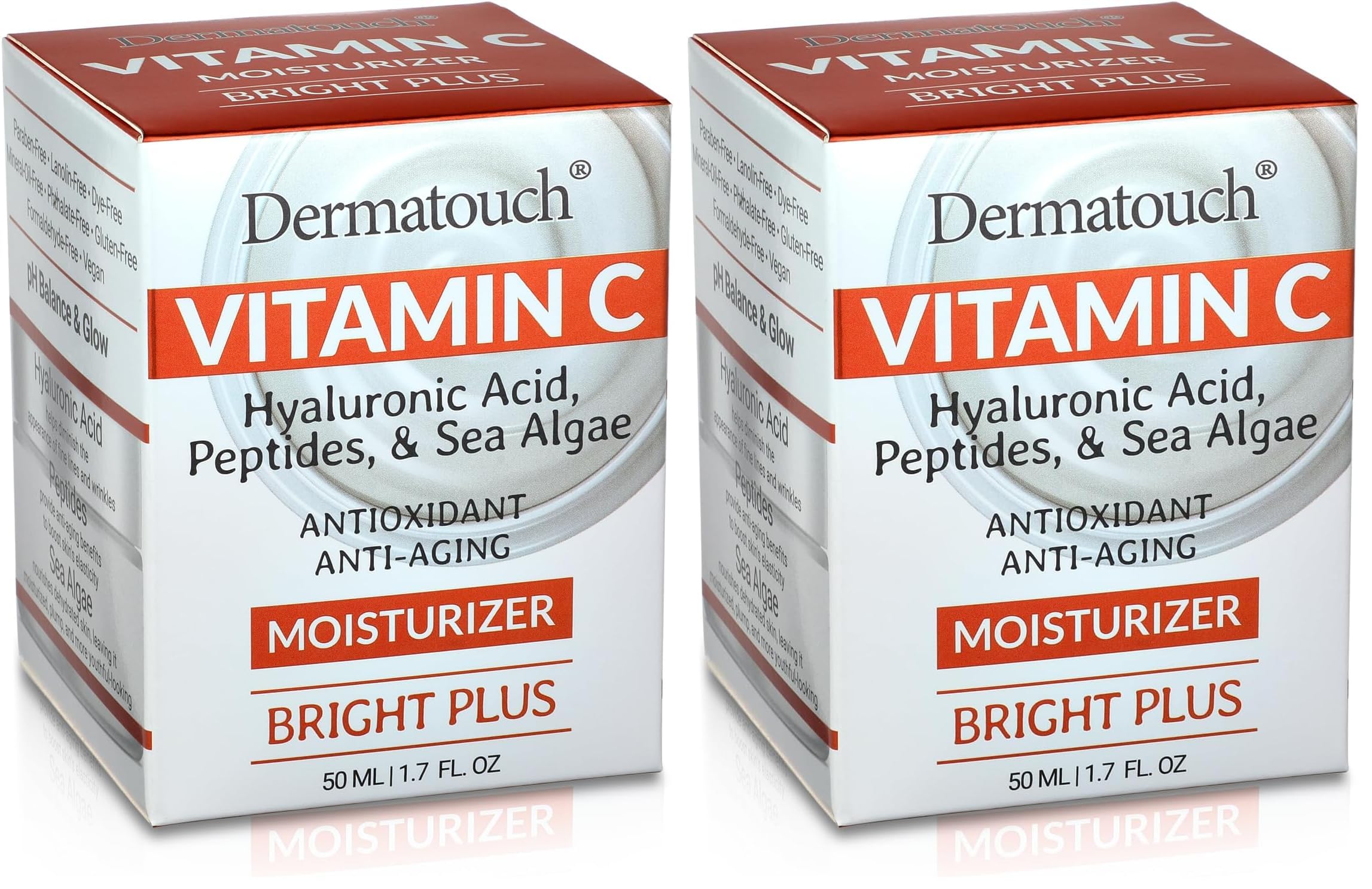 DERMATOUCH Vitamin C Moisturizer with Hyaluronic Acid & Sea Algae – 2-Pack (1.75 fl oz each)