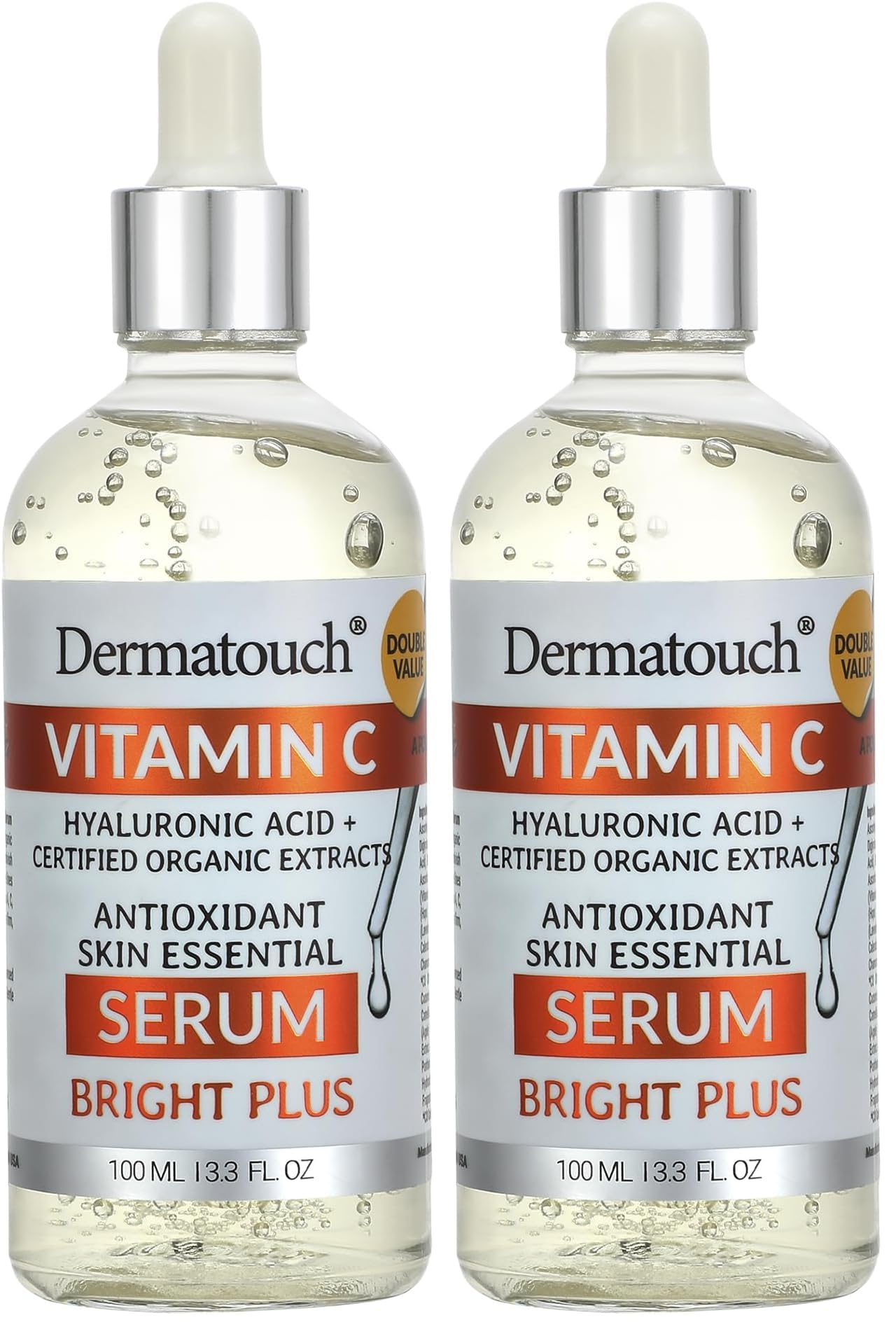 DERMATOUCH Vitamin C Serum with Hyaluronic Acid – 3.3 fl oz (Pack of 2) – Made in USA