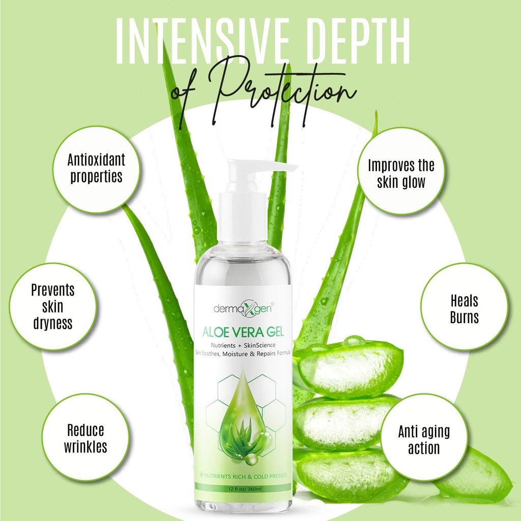 DERMAXGEN Aloe Vera Gel with Witch Hazel, Vitamin C & Vitamin E – Organic, 100% Pure Aloe Vera, 12 oz