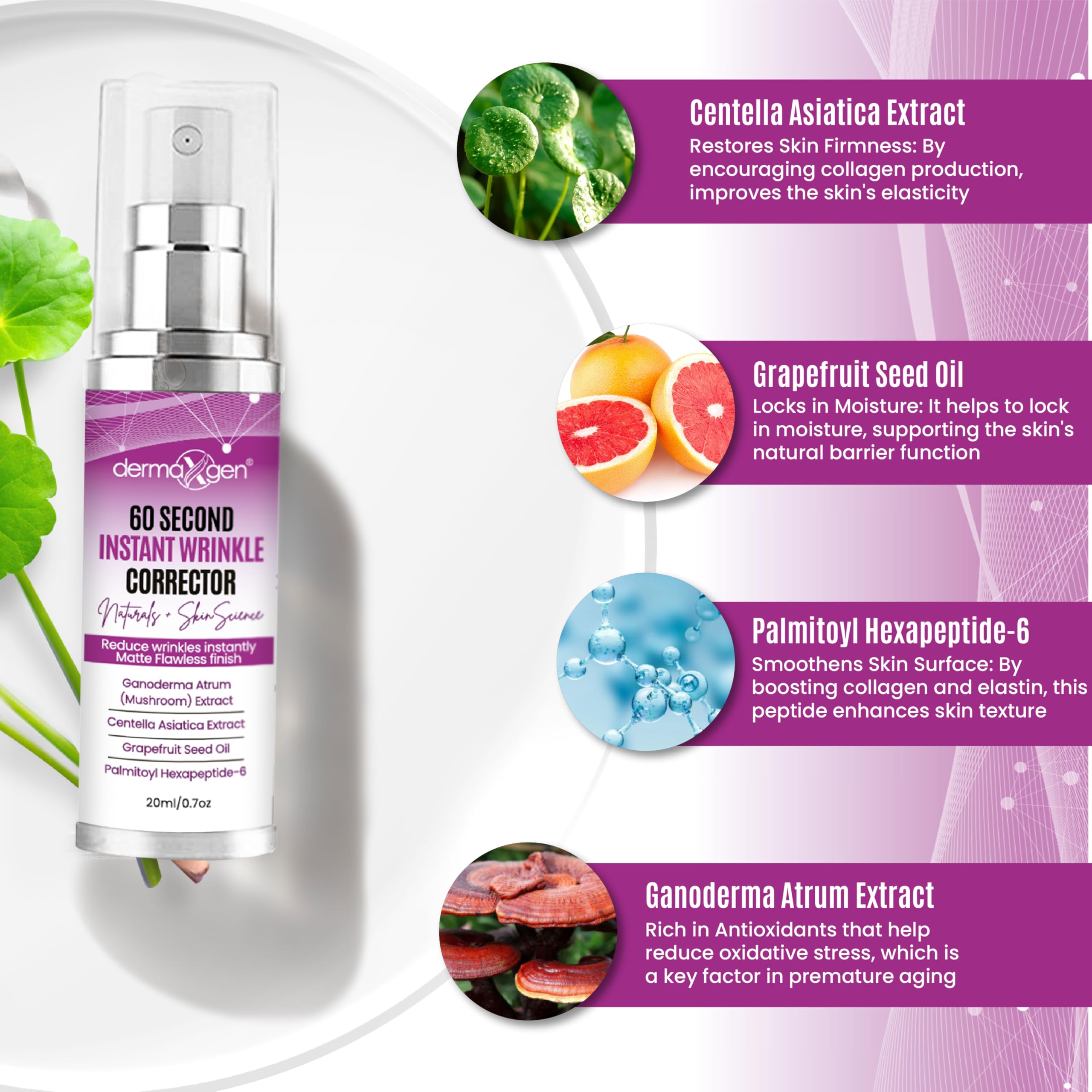 DERMAXGEN Instant Face Lift & Wrinkle Remover – Plant-Based Peptide Spray for Firm, Radiant Skin (0.7 fl oz / 20 ml)