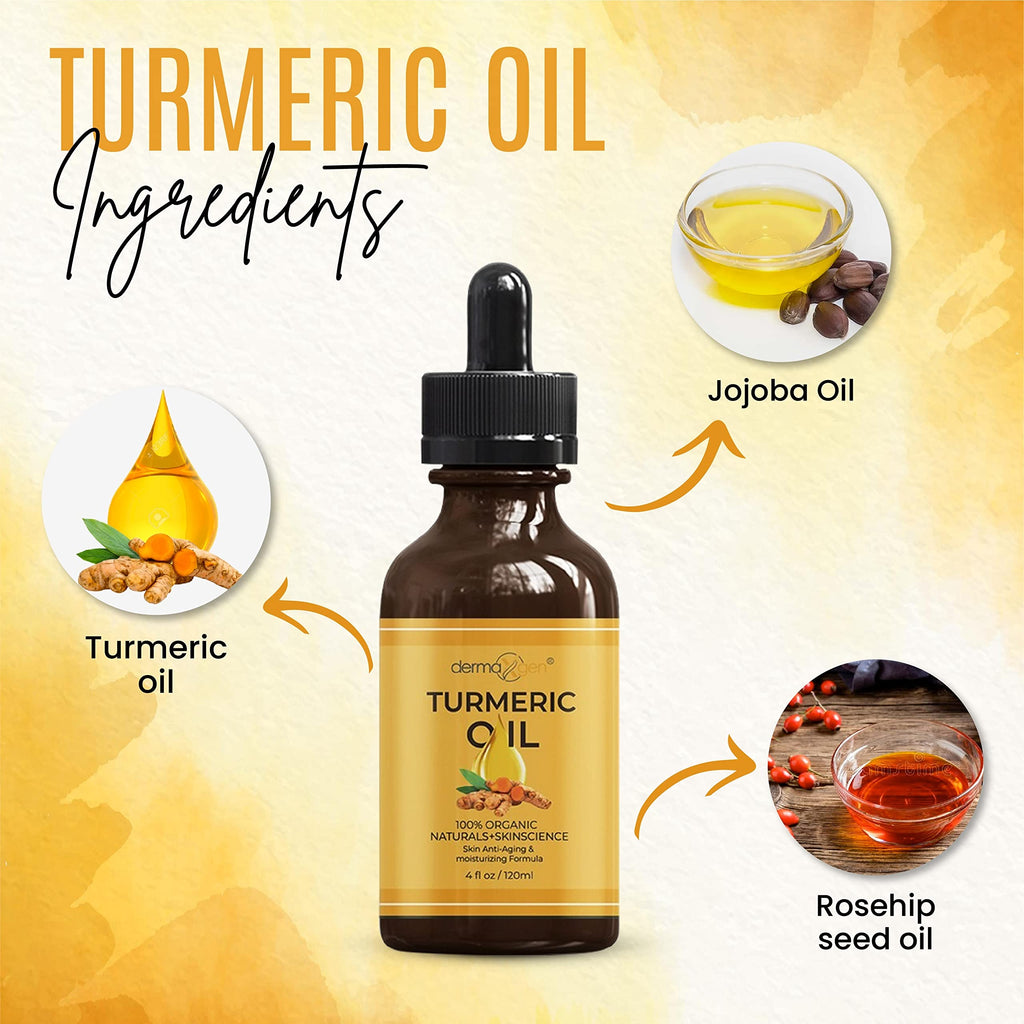 DERMAXGEN Organic Turmeric Oil for Skin Lightening | Hydrating Anti-Aging Face Oil (4 FL OZ)