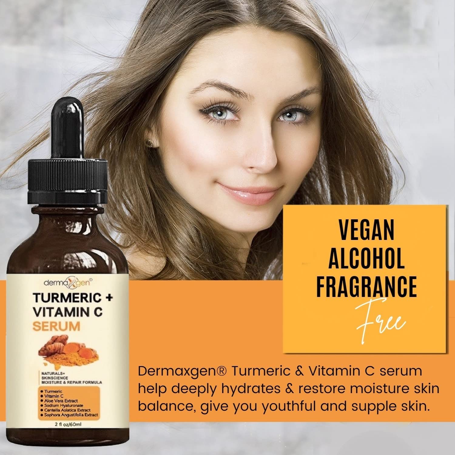 DERMAXGEN Turmeric Serum + Vitamin C – Glow-Boosting Organic Moisturizer (2 fl oz)