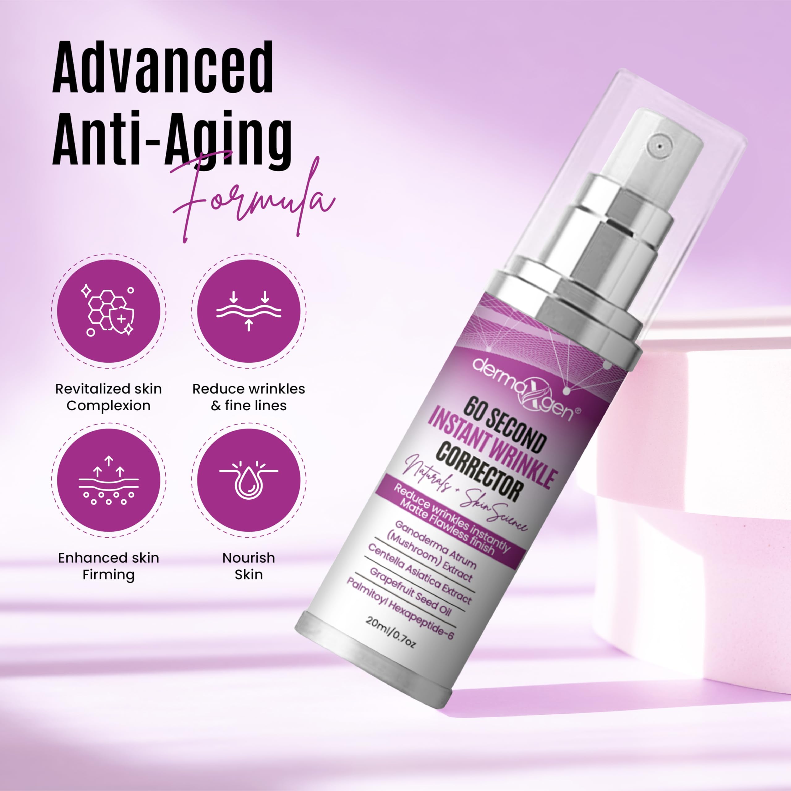 DERMAXGEN Instant Face Lift & Wrinkle Remover – Plant-Based Peptide Spray for Firm, Radiant Skin (0.7 fl oz / 20 ml)