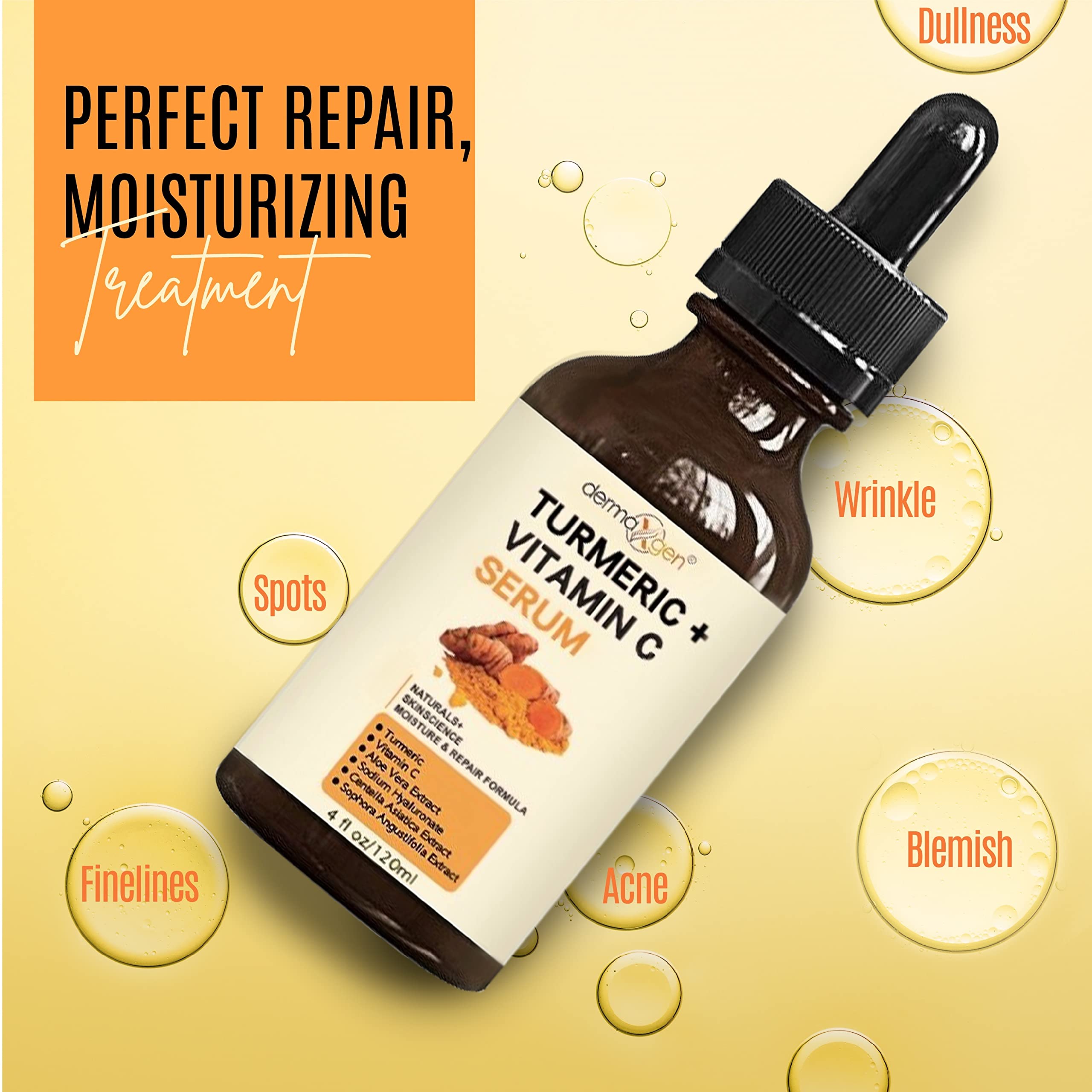DERMAXGEN Turmeric Serum + Vitamin C — Glow-Boosting Organic Moisturizer (4 oz)