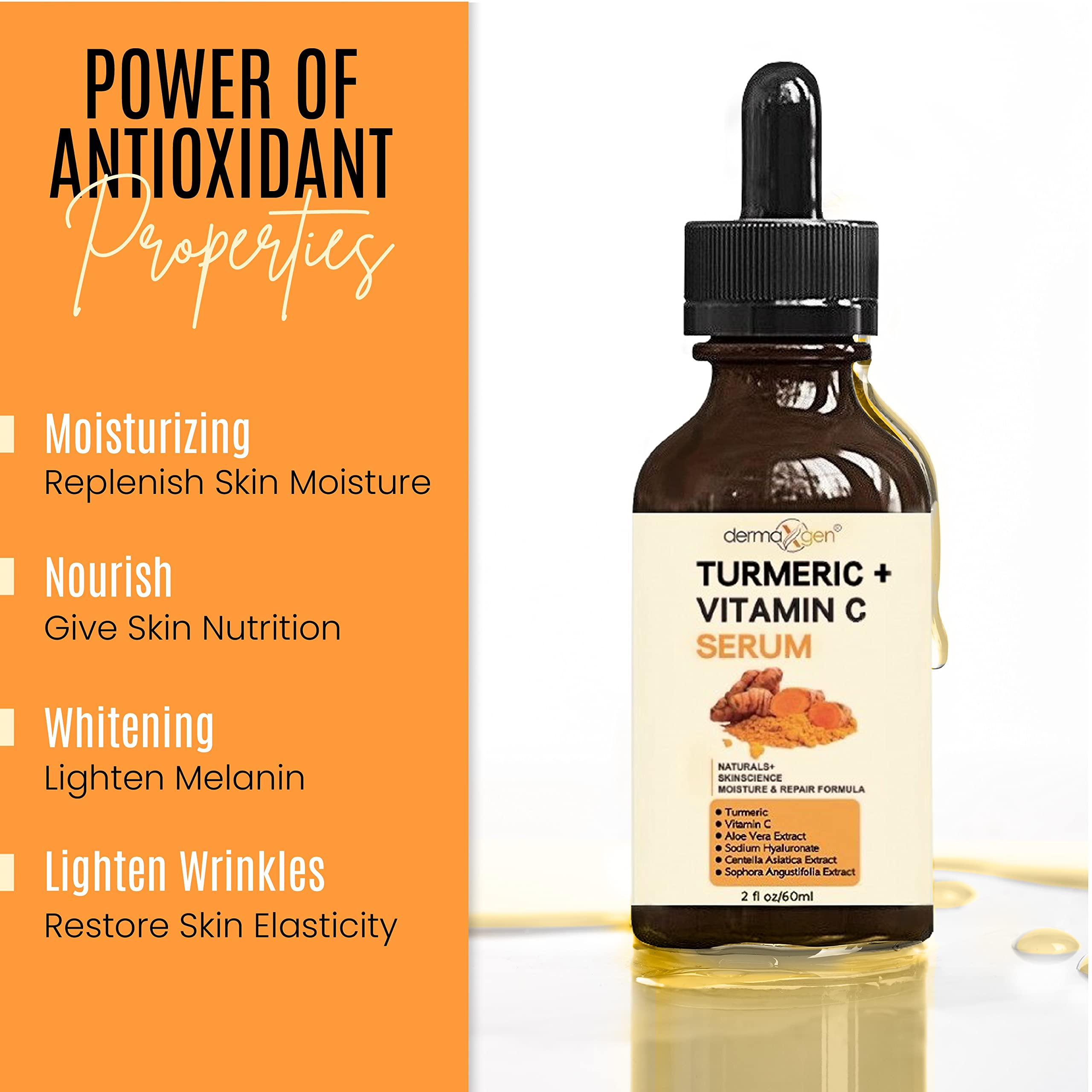 DERMAXGEN Turmeric Serum + Vitamin C – Glow-Boosting Organic Moisturizer (2 fl oz)