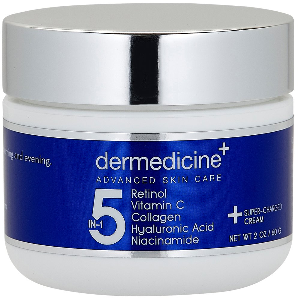Dermedicine 5-in-1 Retinol, Vitamin C, Collagen, Hyaluronic Acid & Niacinamide Cream | Smooth Fine Lines & Brighten Dark Spots | 2 oz