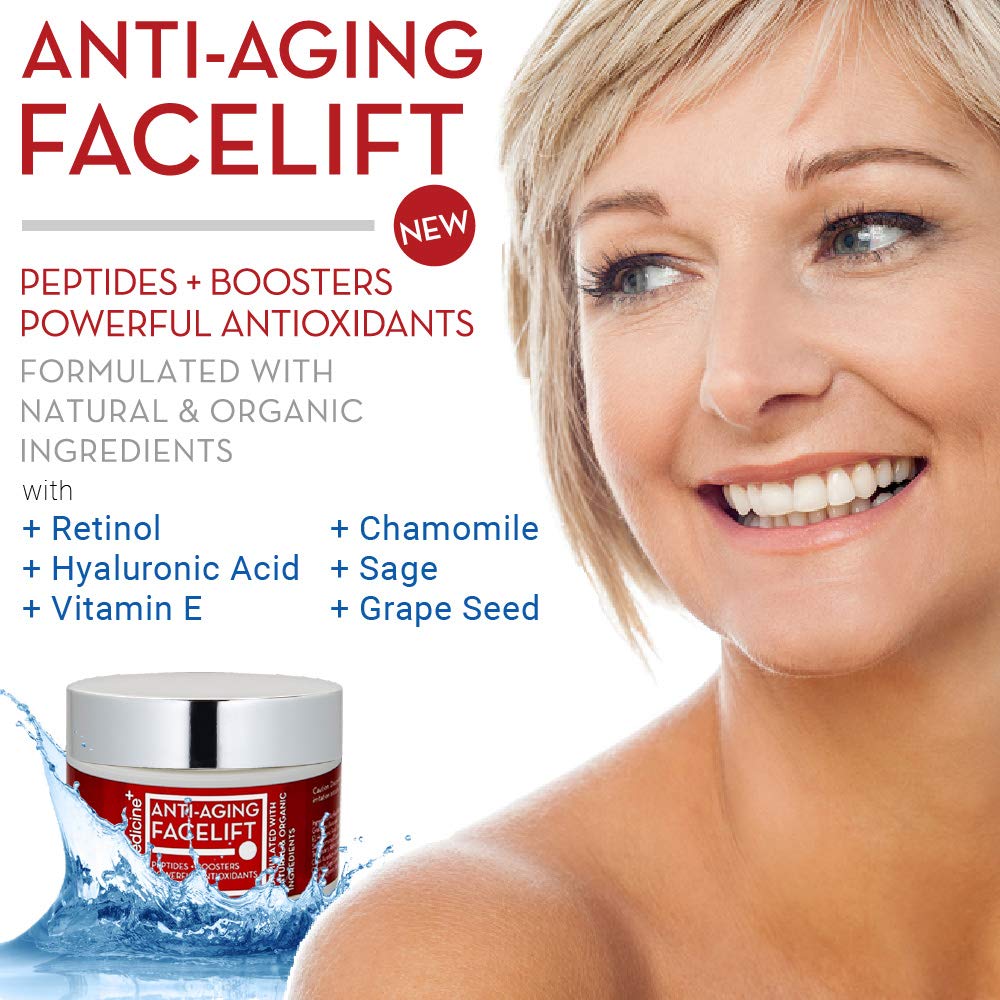 Dermedicine Natural Anti-Aging Facelift Cream – Retinol, Peptides, Hyaluronic Acid