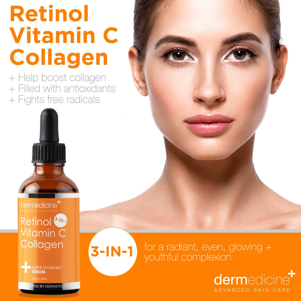 Dermedicine Retinol Vitamin C Collagen Serum – Anti-Aging Face Serum | 1 fl oz