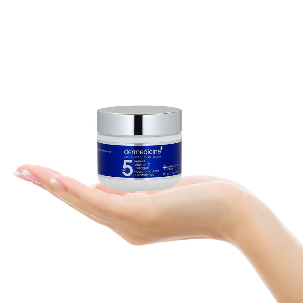 Dermedicine 5-in-1 Retinol, Vitamin C, Collagen, Hyaluronic Acid & Niacinamide Cream | Smooth Fine Lines & Brighten Dark Spots | 2 oz