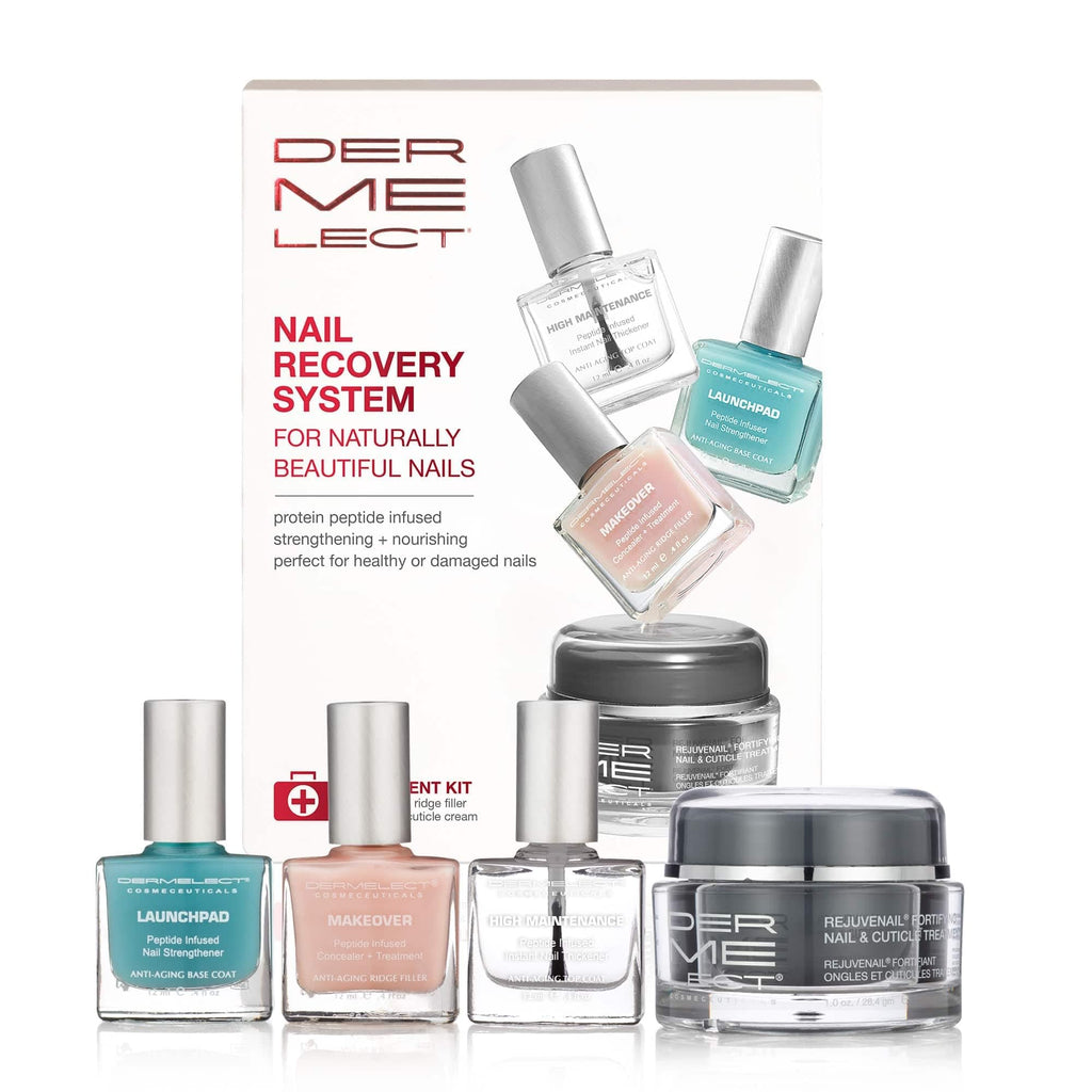Dermelect Nail Recovery System – Peptides, Hyaluronic Acid & Vitamin E for Strengthening (4-Pc Set)