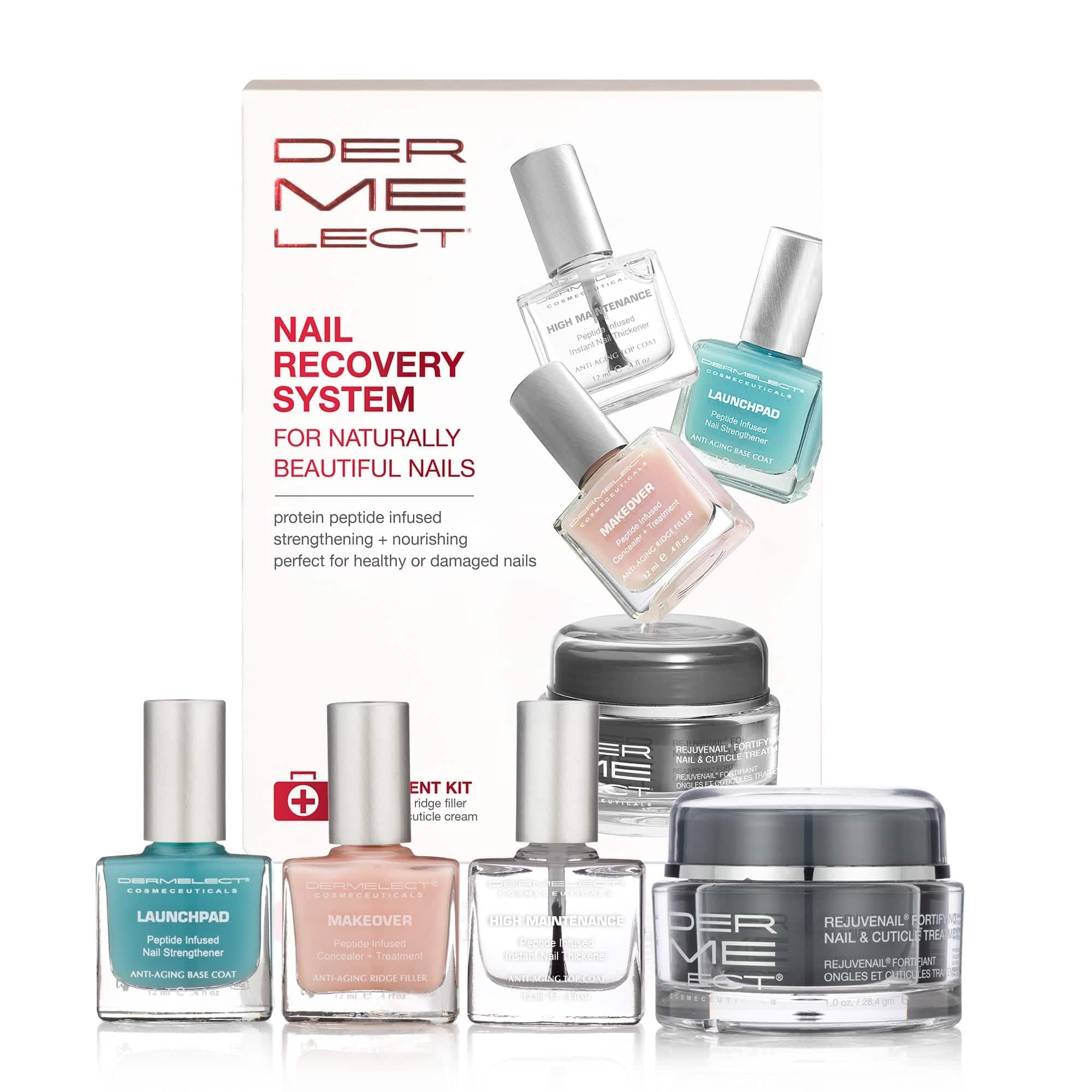 Dermelect Nail Recovery System – Peptides, Hyaluronic Acid & Vitamin E for Strengthening (4-Pc Set)
